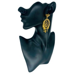 Antique Filigree Horseshoe Floral Motif XL Size Dangling Earrings 18k Gold