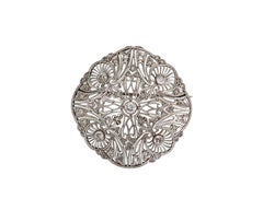 Antique Filigree Platinum Round Old Mine and Rose Cut Diamond Brooch