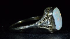 Antique Filigree Ring Set with Australian Opal and Diamonds
