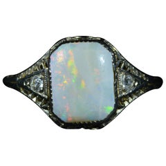 Antique Filigree Ring Set with Australian Opal and Diamonds