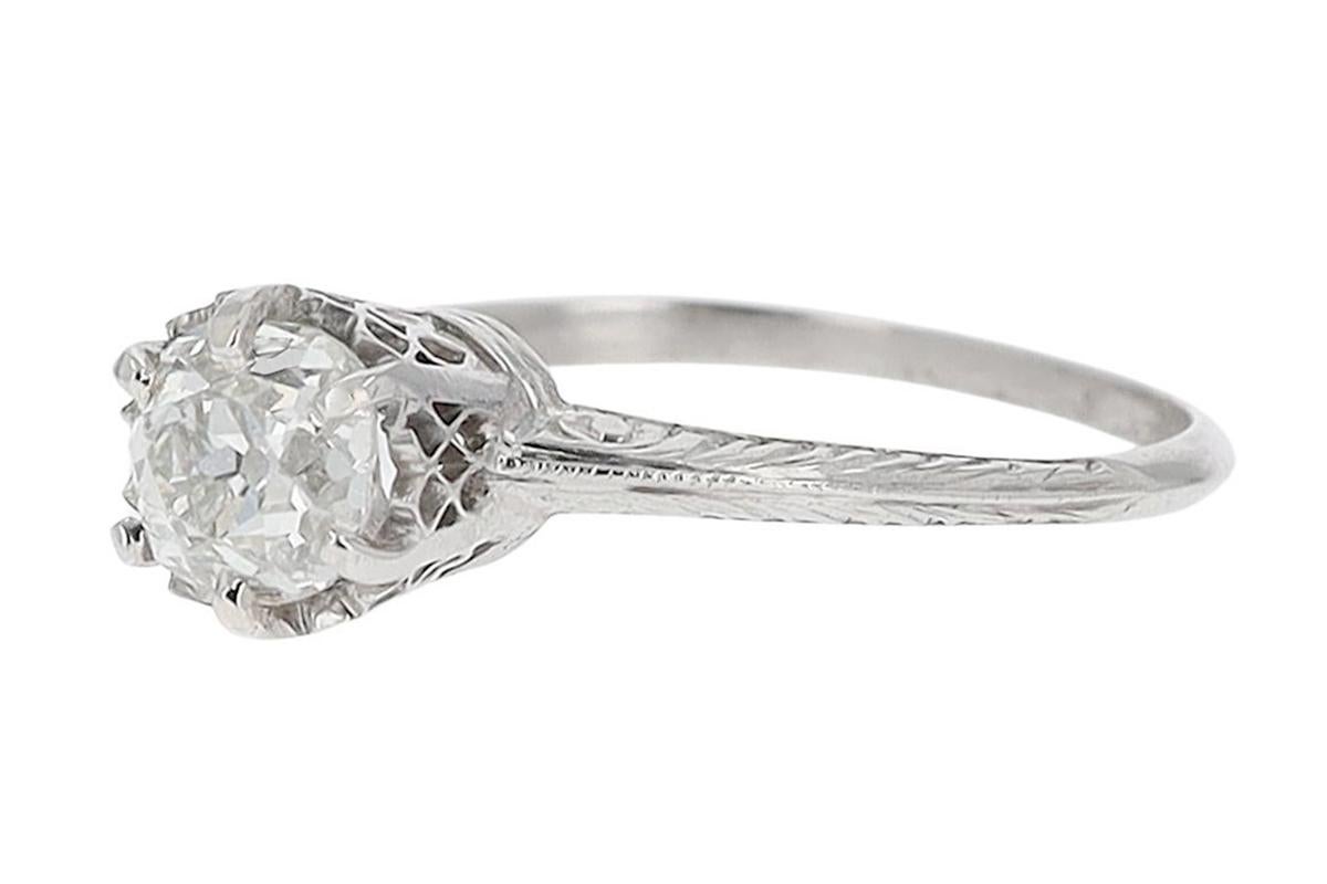 Bague de fiançailles solitaire filigrane ancienne avec diamant certifié GIA Bon état - En vente à Santa Barbara, CA