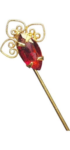 Antique Filigree Stick Pin with Marquise Amethyst Glass Stone