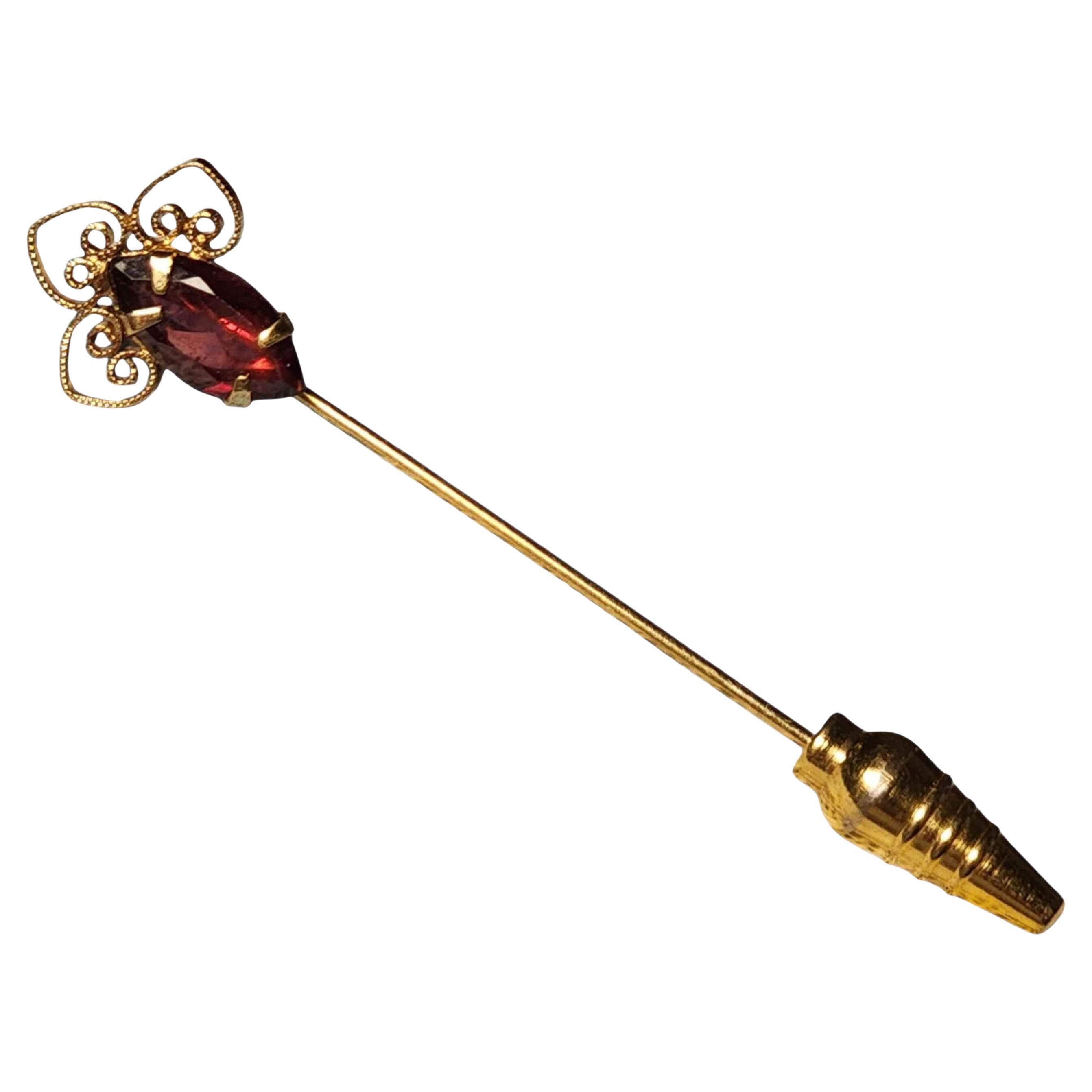 Épingle de bâton ancienne en filigrane avec pierre de verre marquise en améthyste