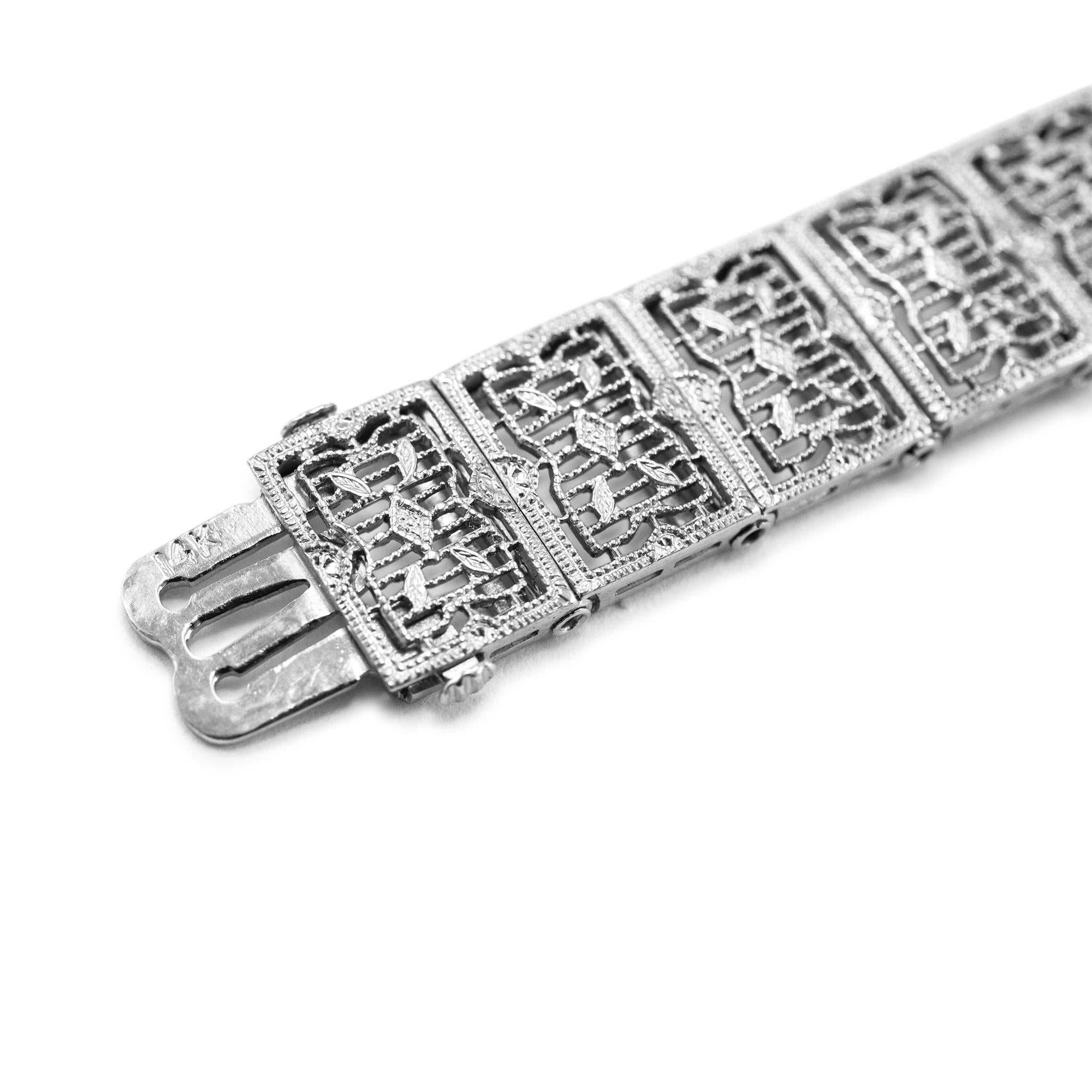 da uomo o donna Bracciale antico filigranato in oro bianco 14 carati e platino con diamanti e onice in vendita
