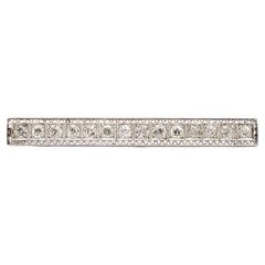 Antique Filigreed Art Deco Platinum & 14K White Gold Diamond Bar Brooch
