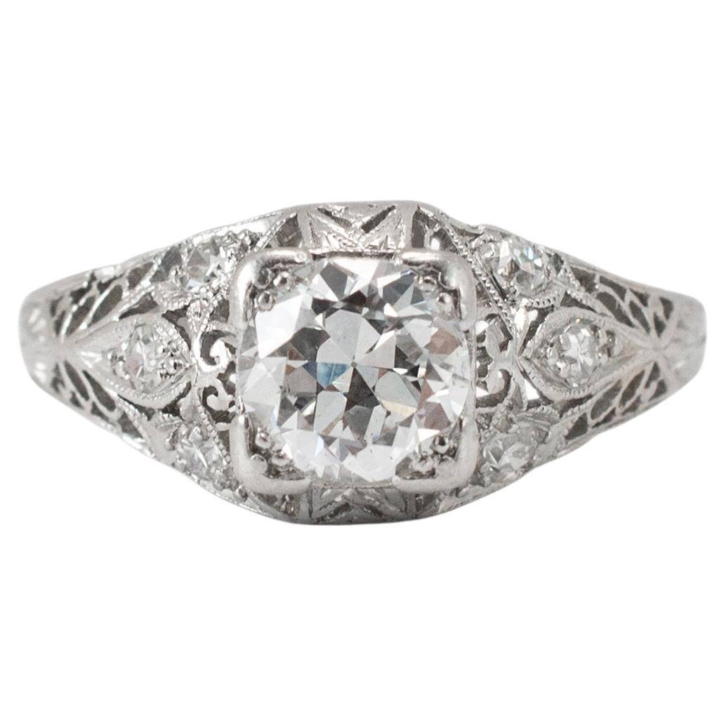 Antique Filigreed Platinum 0.74ct Old European Cut Diamond Engagement Ring