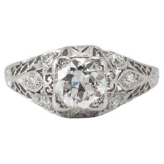 Antique Filigreed Platinum 0.74ct Old European Cut Diamond Engagement Ring
