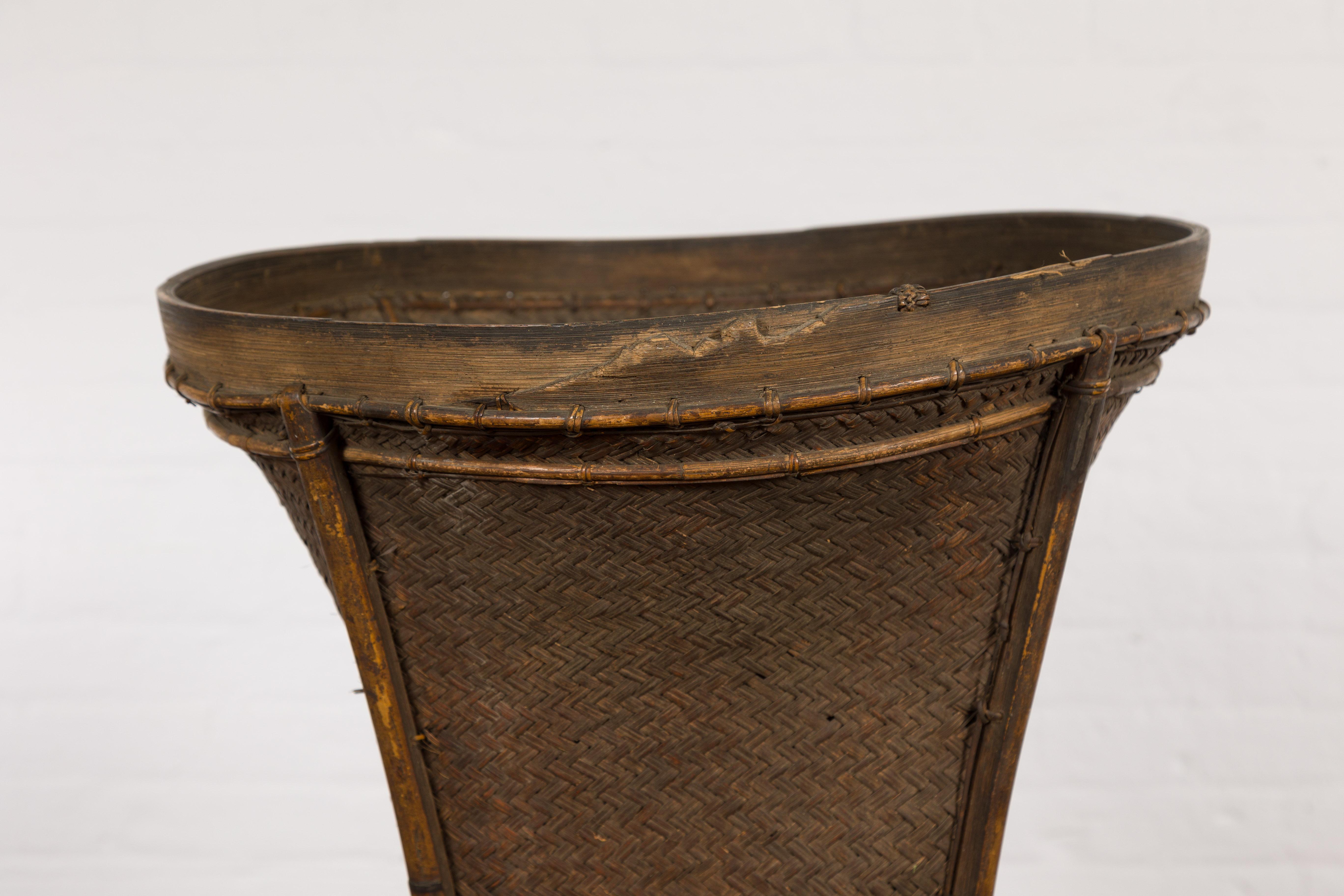 Philippine Tall Hand-Woven Antique Rattan Basket