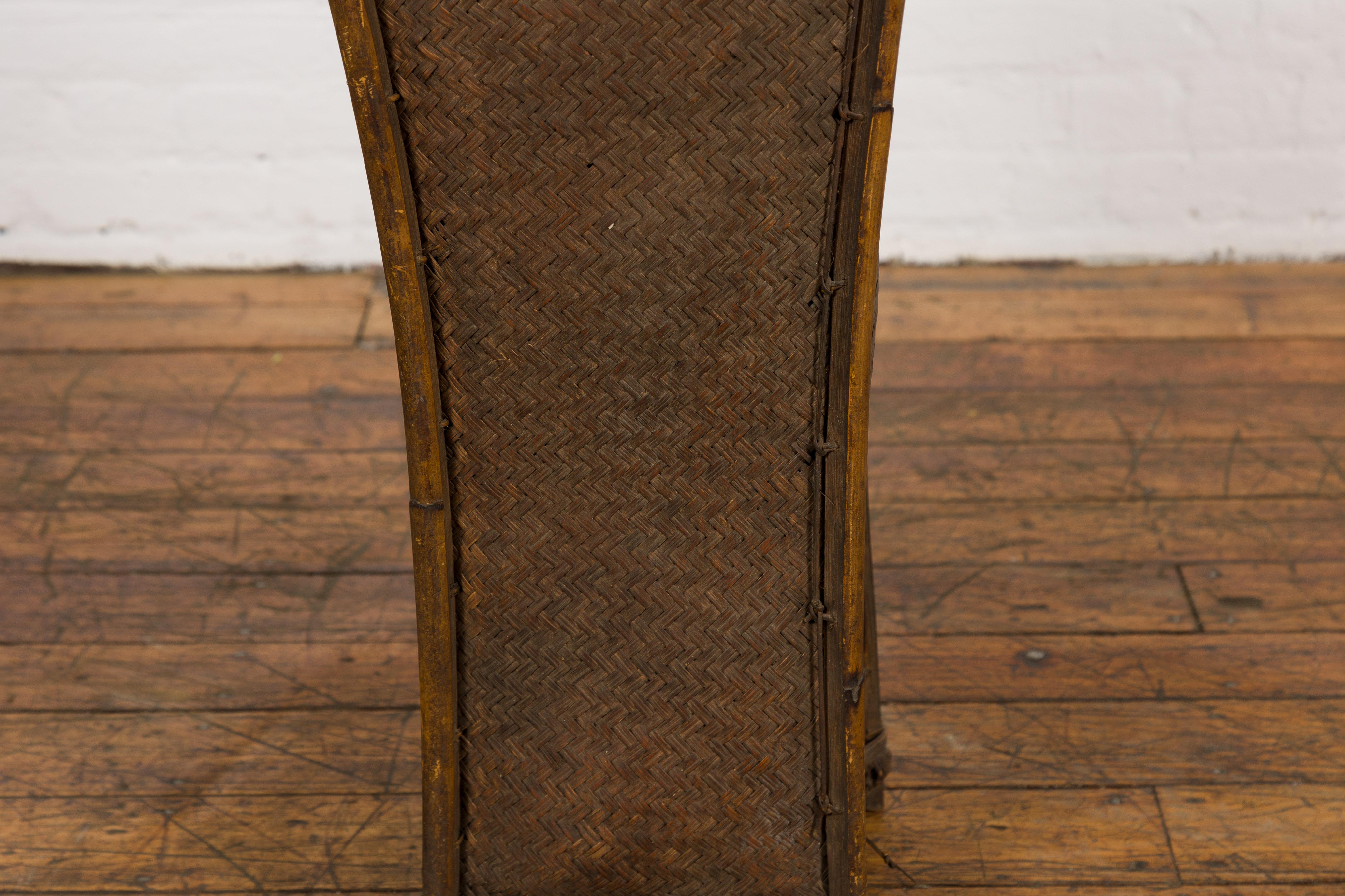 Tall Hand-Woven Antique Rattan Basket 1
