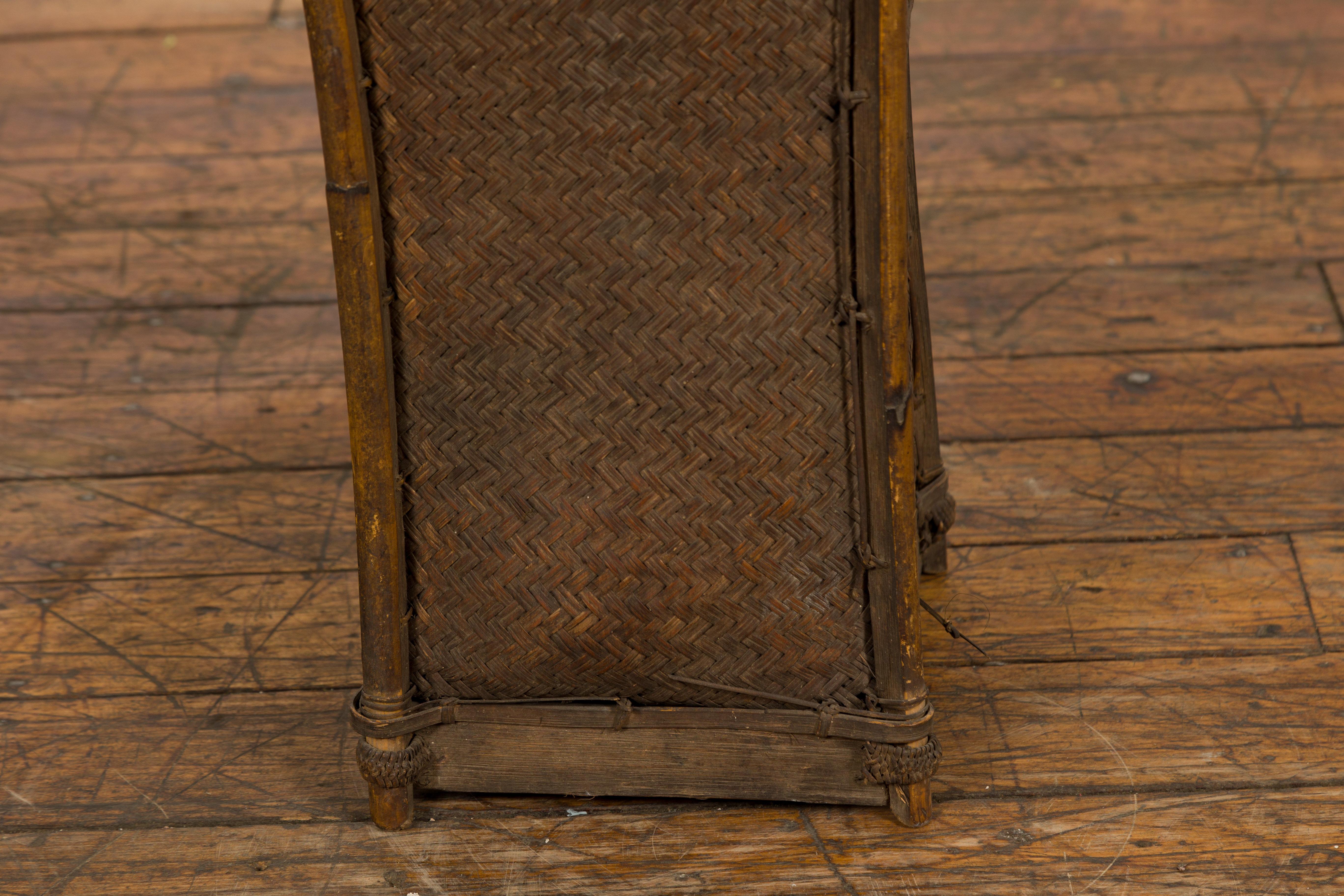 Tall Hand-Woven Antique Rattan Basket 2