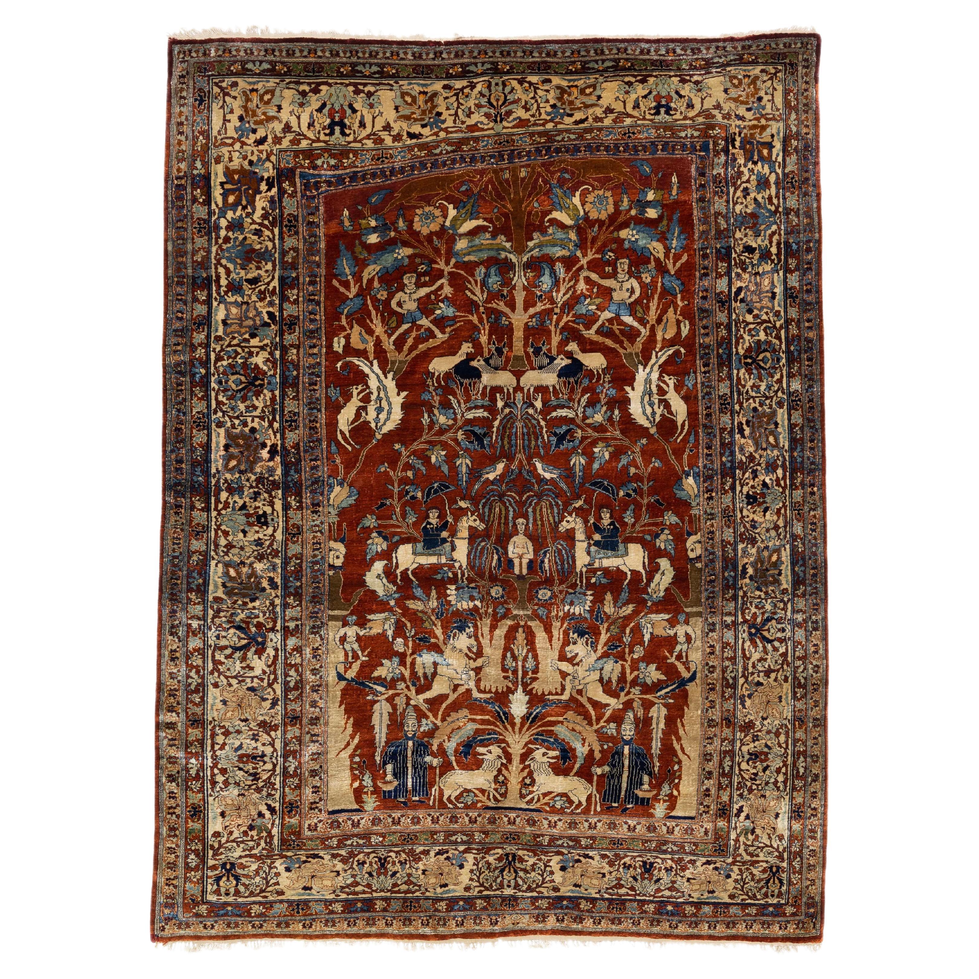 Antique Fine and Rare Persian Heriz Rug 5'4" x 7’9" For Sale