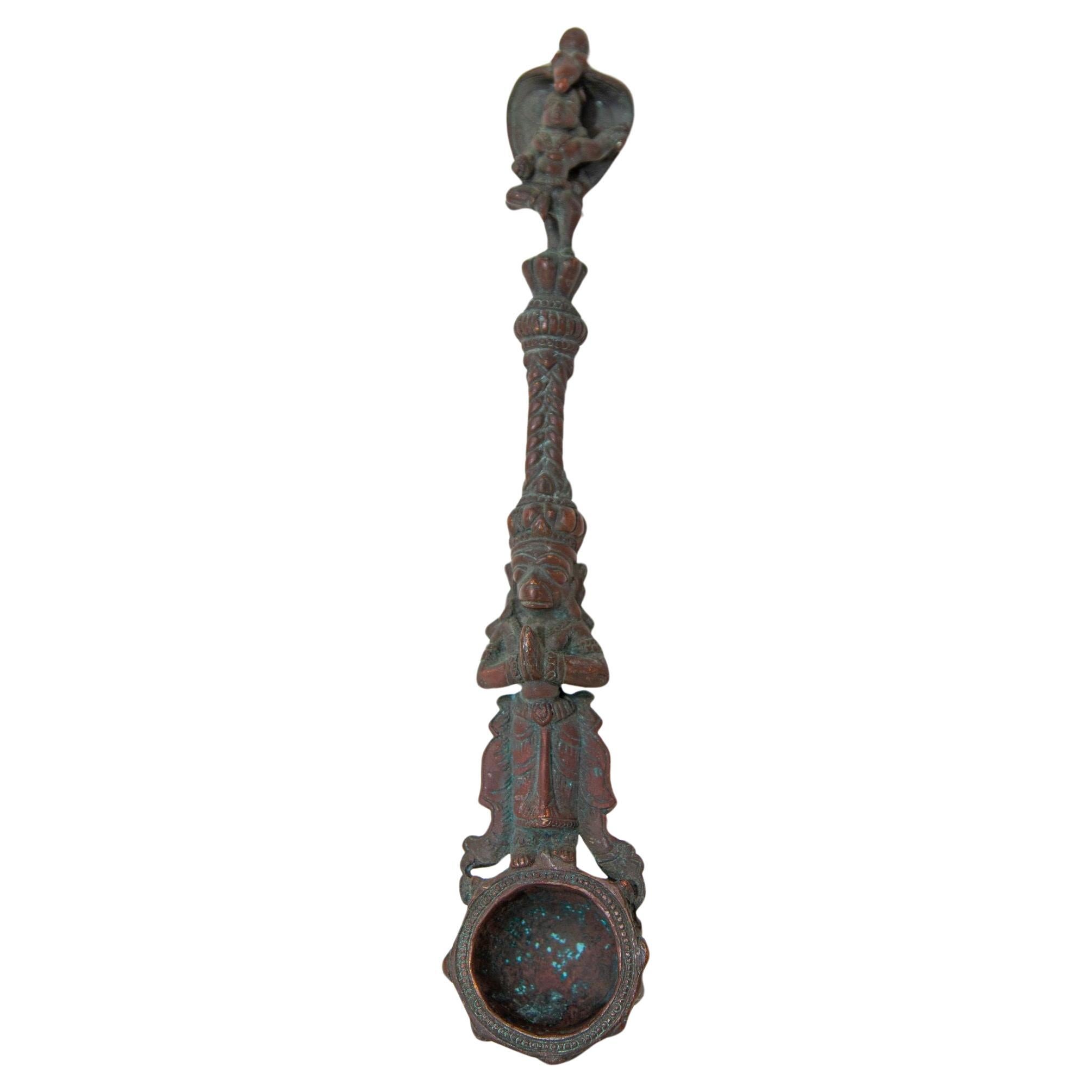 Antique Fine Asian Ceremonial Indian Cast Bronze Puja Spoon 19th C.