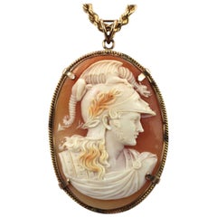 Antique Fine Cameo Pendant Necklace Depicting Ares, God of War 14 Karat Gold