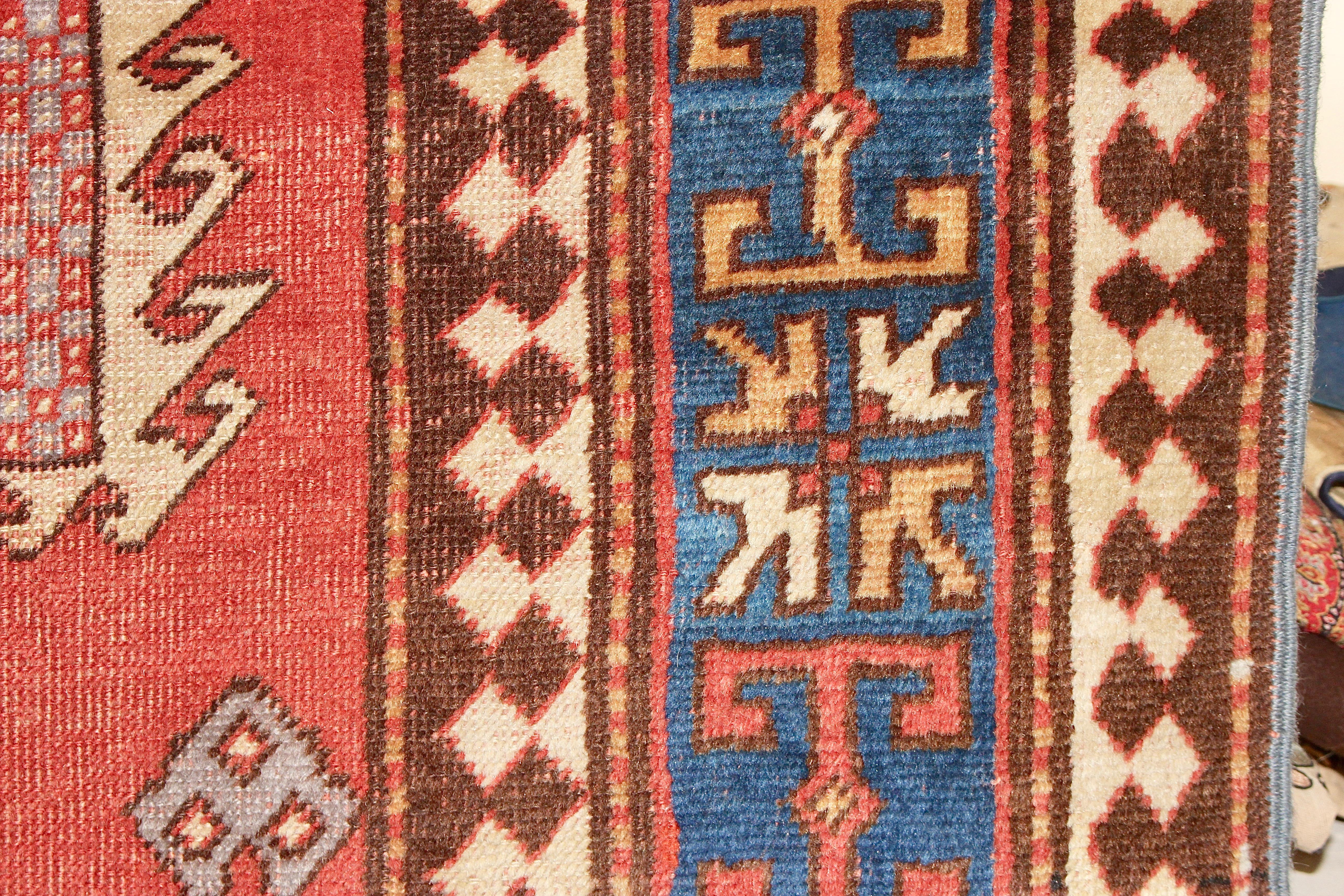 Wool Antique, Fine, Caucasian Carpet, Rug, Kazak, Hand Knotted For Sale