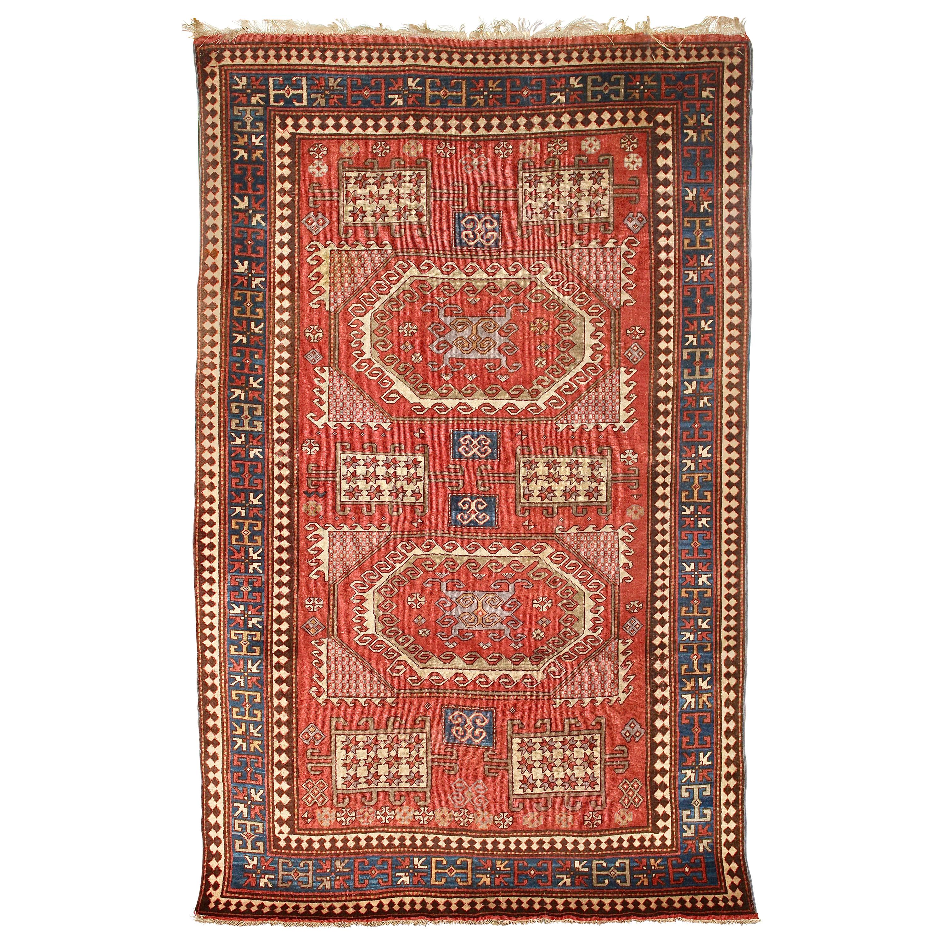 Antique, Fine, Caucasian Carpet, Rug, Kazak, Hand Knotted For Sale
