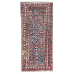 Antique Fine Caucasian Shirvan Rug in Blue with Repeating Tribal Design