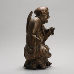 Antique Fine Chinese Carved Wood Statue of Laughing Buddha Chinese, 1900