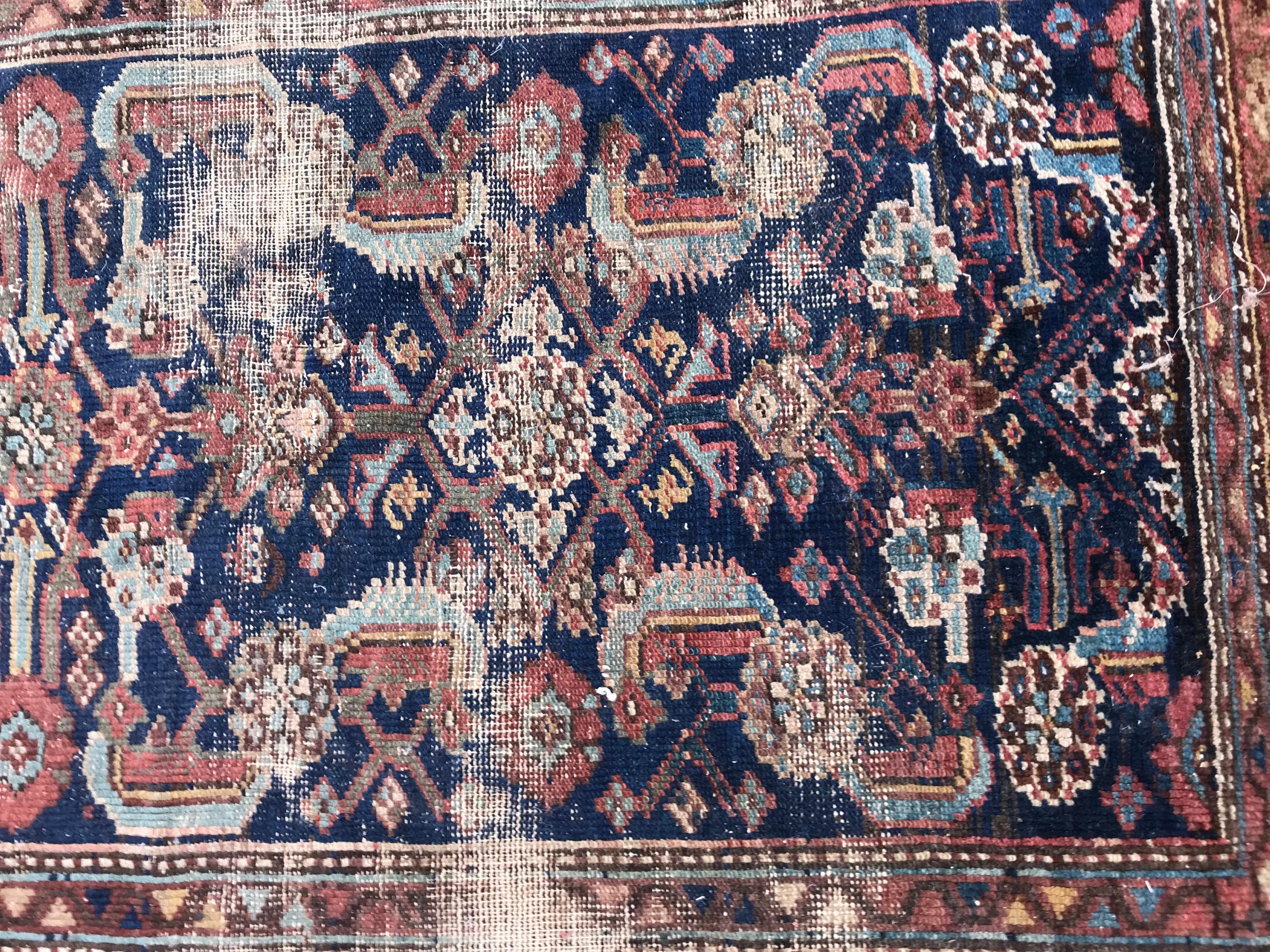 Beautiful little 19th century rug with nice decorative design and natural colors, entirely hand knotted with wool velvet on cotton foundation.