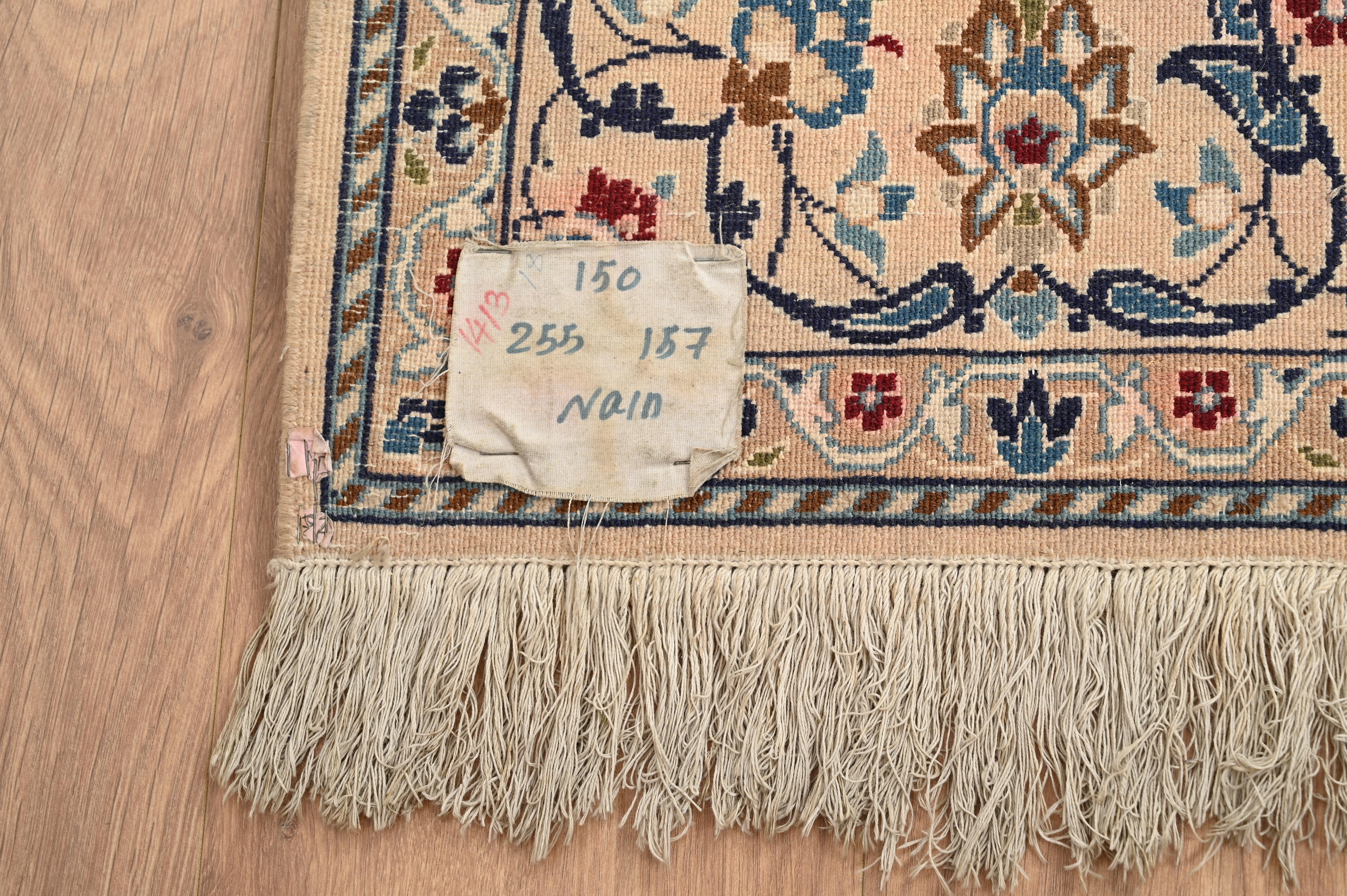 Antique Fine Floral Nain Rug 5.1' x 8.3' - Hand Knotted Wool & Silk, Iran 1930s For Sale 4