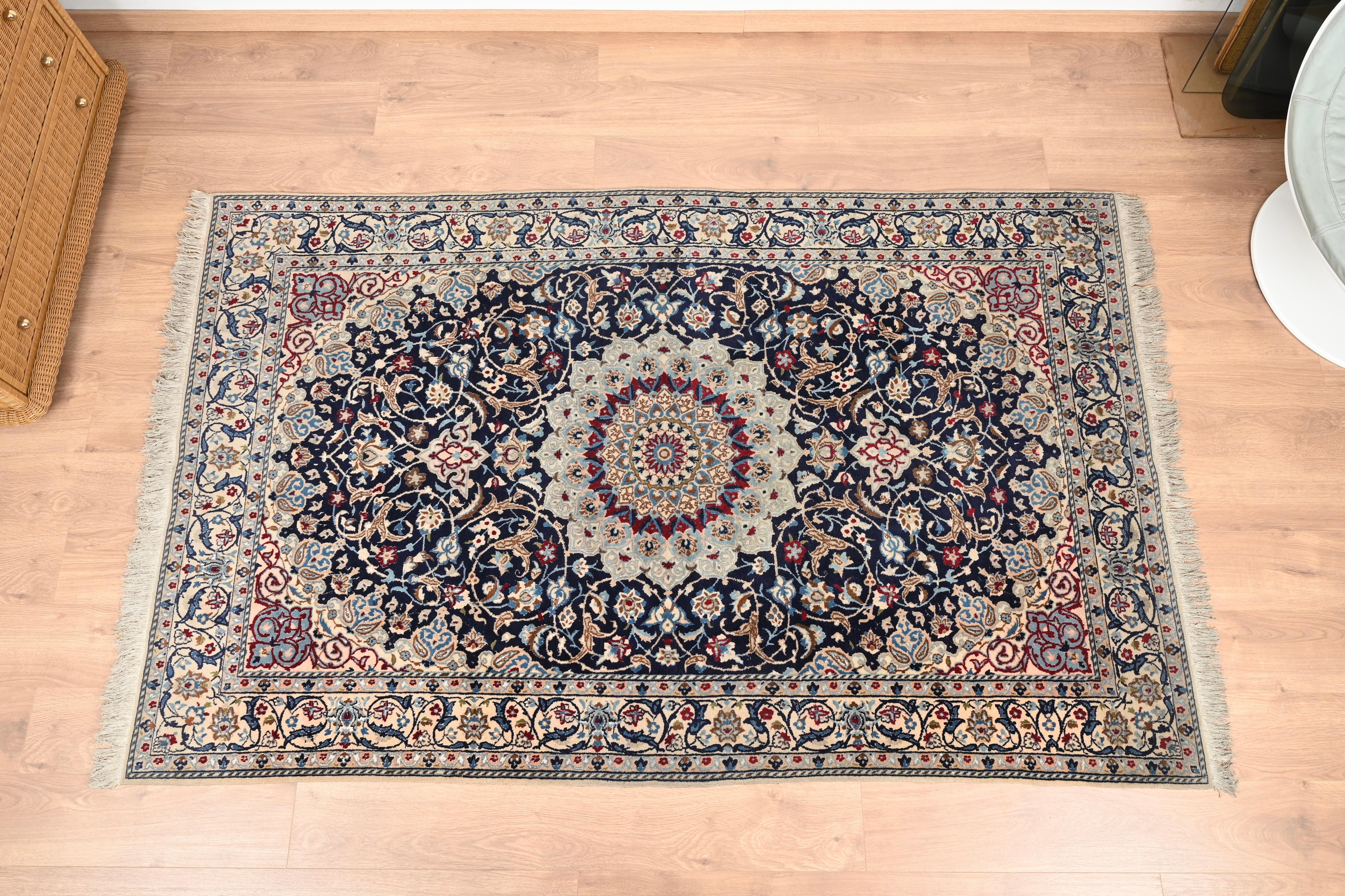 Antique Fine Floral Nain Rug 5.1' x 8.3' - Hand Knotted Wool & Silk, Iran 1930s For Sale 5