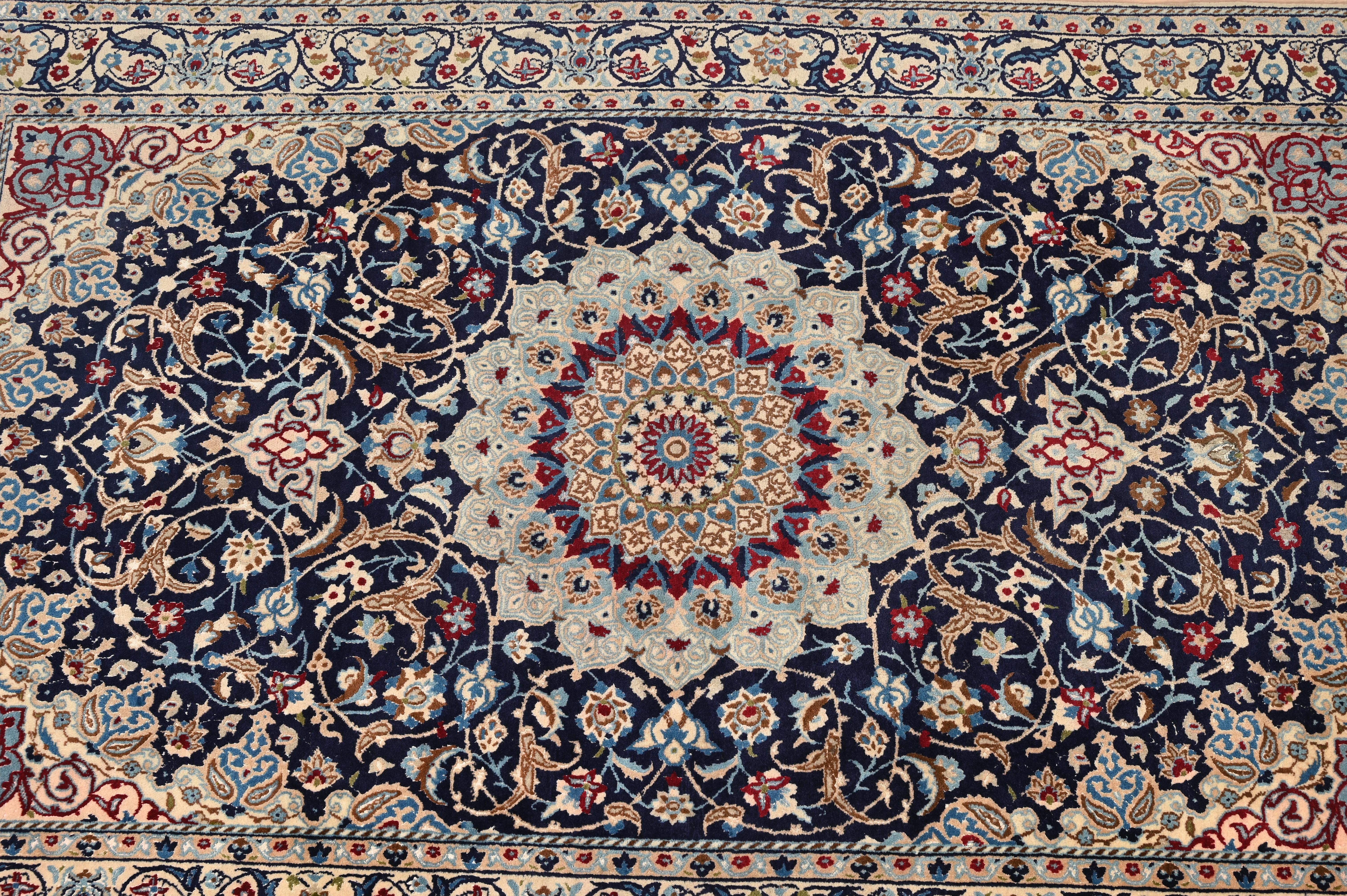 Hand-Crafted Antique Fine Floral Nain Rug 5.1' x 8.3' - Hand Knotted Wool & Silk, Iran 1930s For Sale
