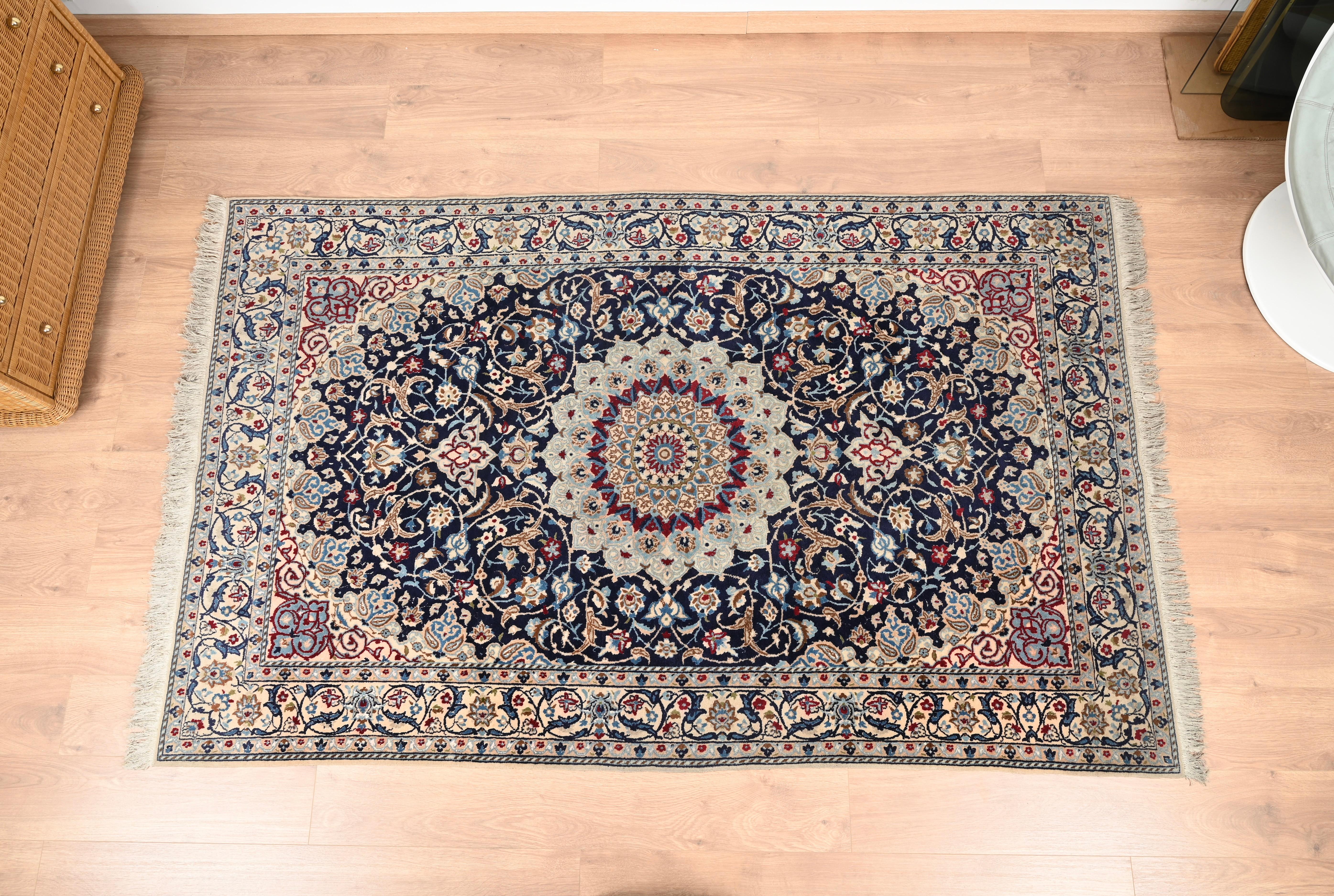 20th Century Antique Fine Floral Nain Rug 5.1' x 8.3' - Hand Knotted Wool & Silk, Iran 1930s For Sale