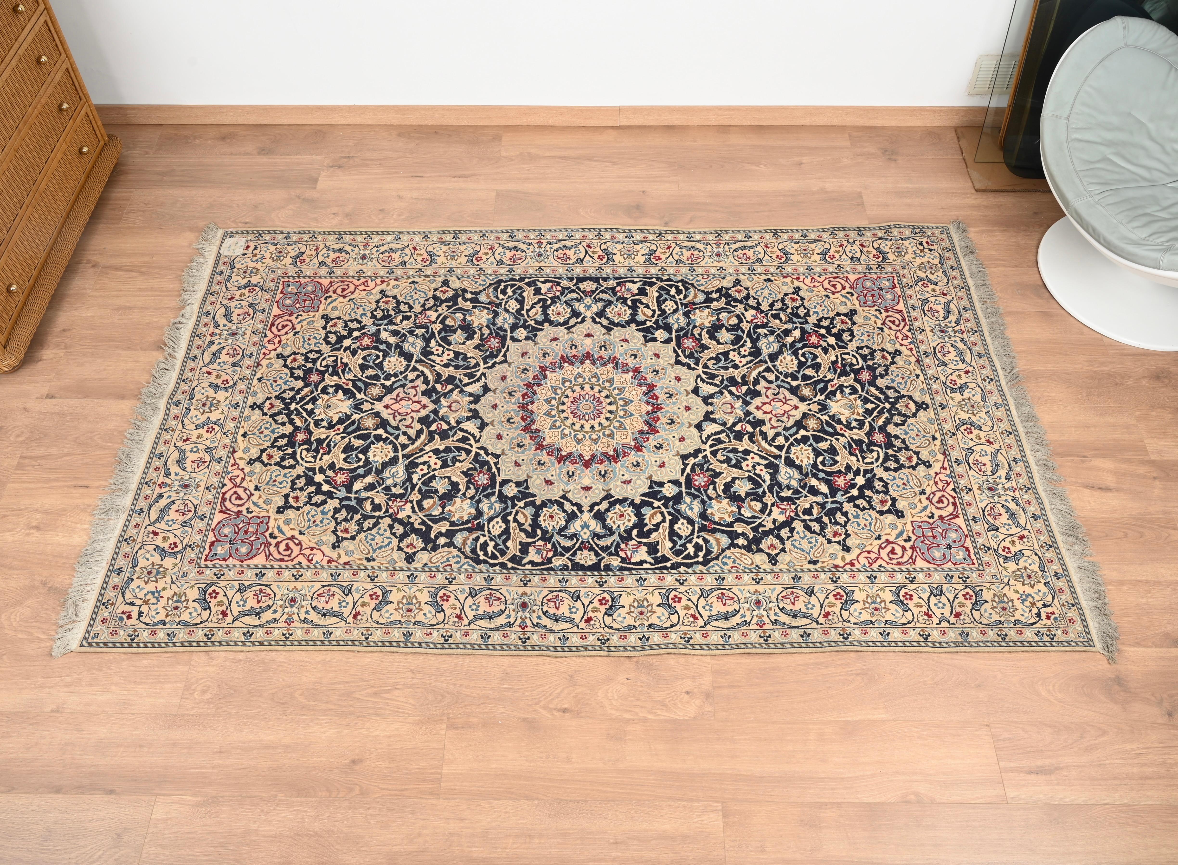 Antique Fine Floral Nain Rug 5.1' x 8.3' - Hand Knotted Wool & Silk, Iran 1930s For Sale 3