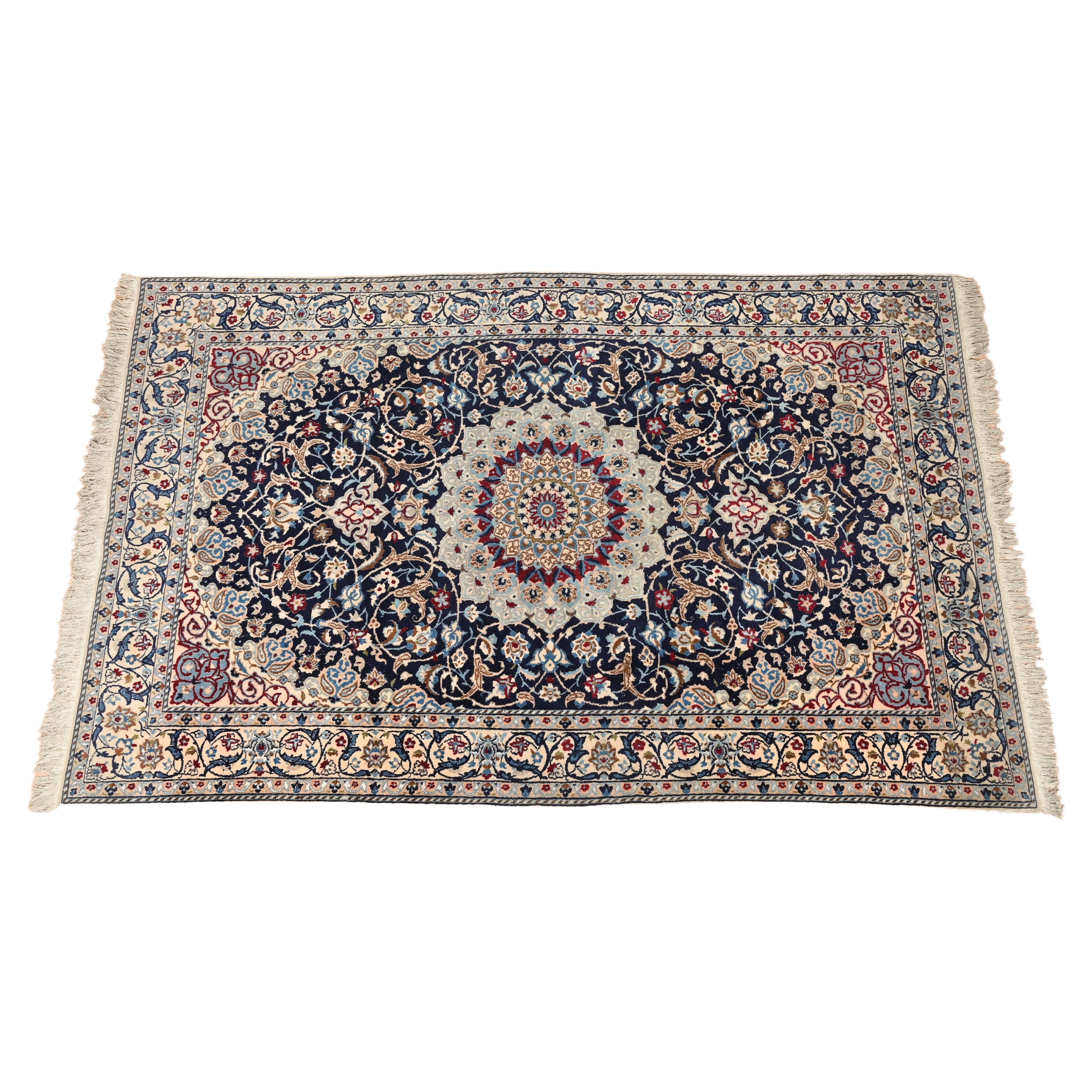 Antique Fine Floral Nain Rug 5.1' x 8.3' - Hand Knotted Wool & Silk, Iran 1930s For Sale