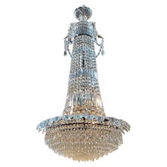 Antique Fine French Art Deco Period Crystal Basket Chandelier