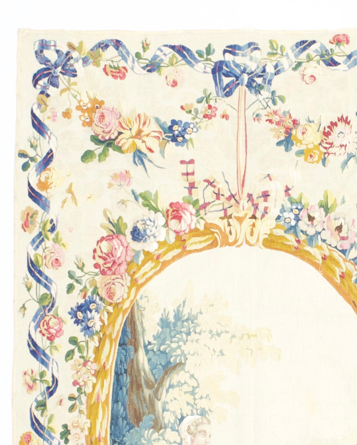 Tapis d'Aubusson français ancien 4'9