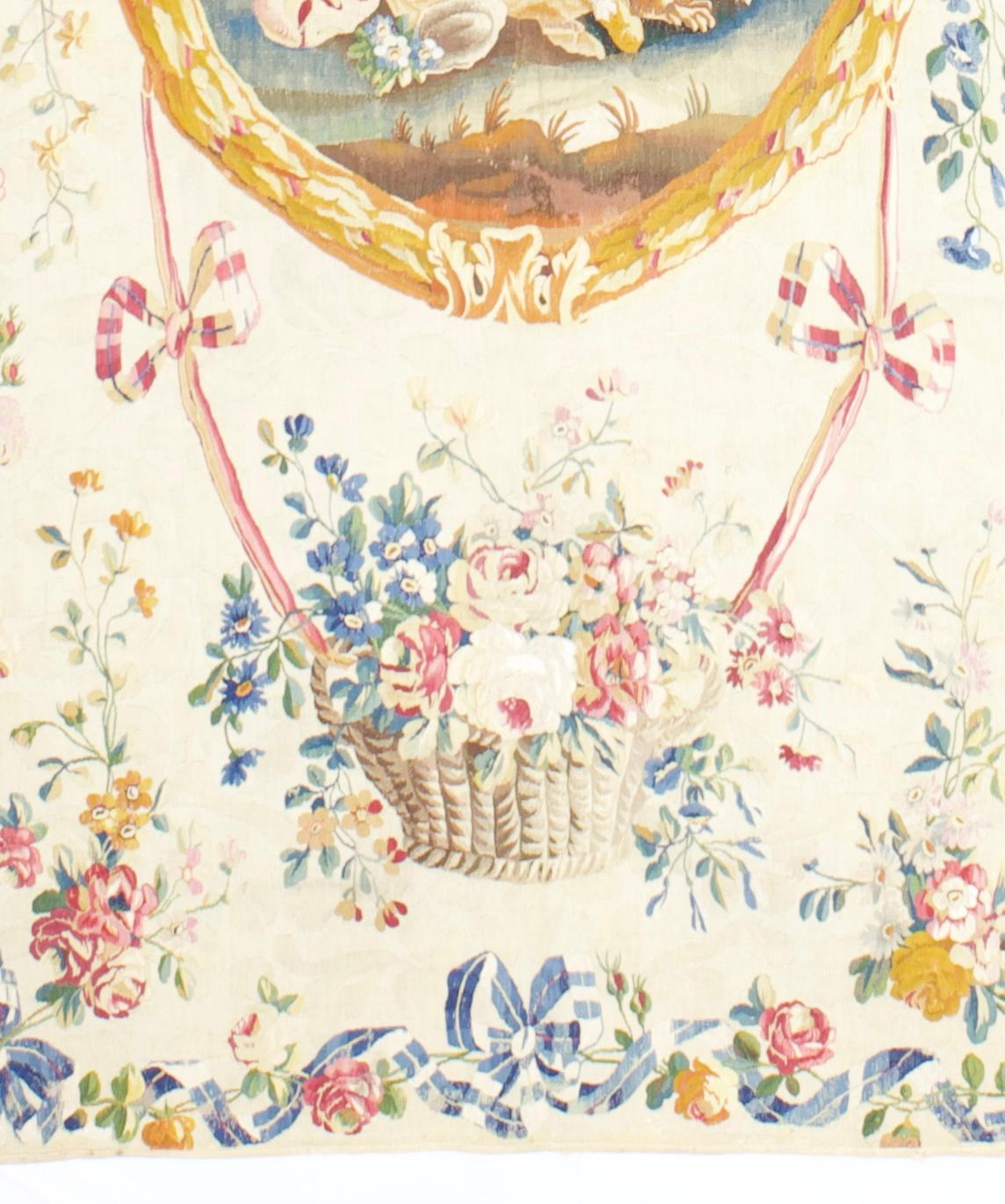 Laine Tapis d'Aubusson français ancien 4'9