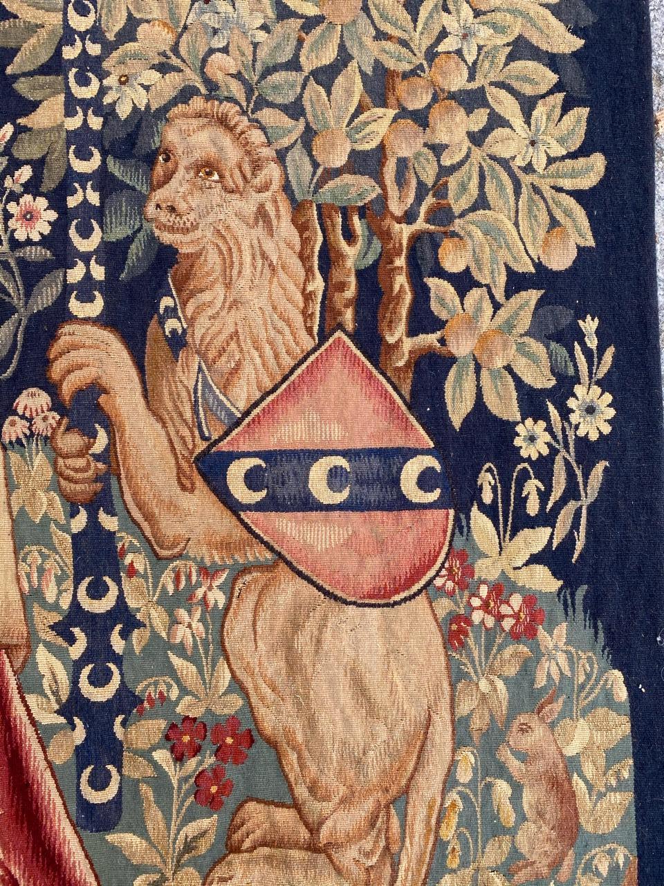 Antique Fine French Aubusson Tapestry Lady with Unicorn 