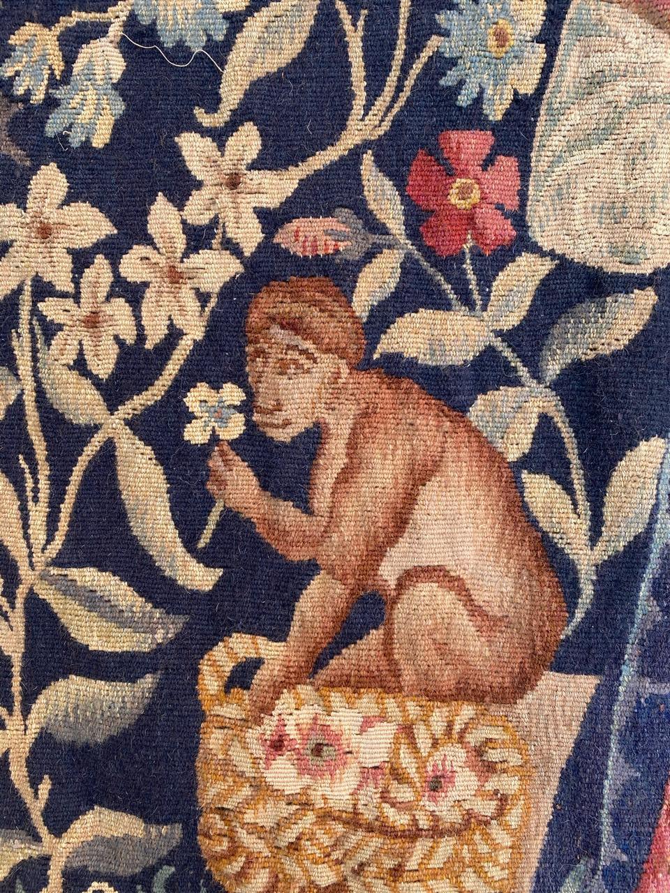 Antique Fine French Aubusson Tapestry Lady with Unicorn 