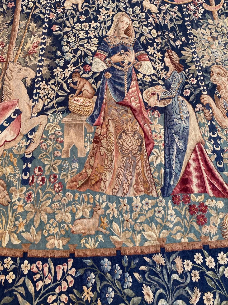 Antique Fine French Aubusson Tapestry Lady with Unicorn 