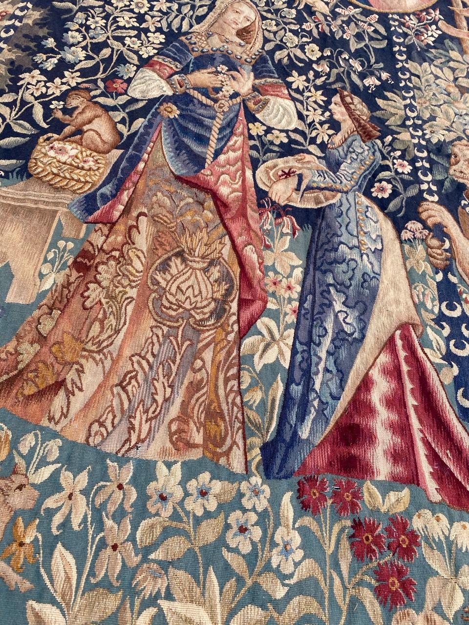 Hand-Woven Antique Fine French Aubusson Tapestry Lady with Unicorn 