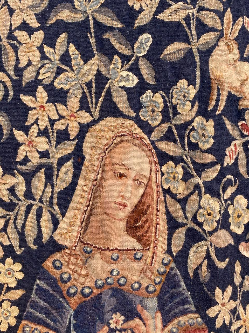 20th Century Antique Fine French Aubusson Tapestry Lady with Unicorn 