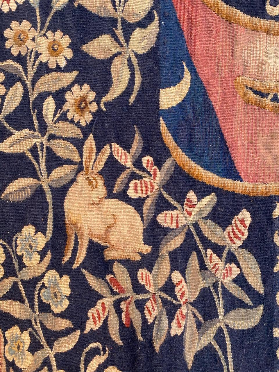 Wool Antique Fine French Aubusson Tapestry Lady with Unicorn 