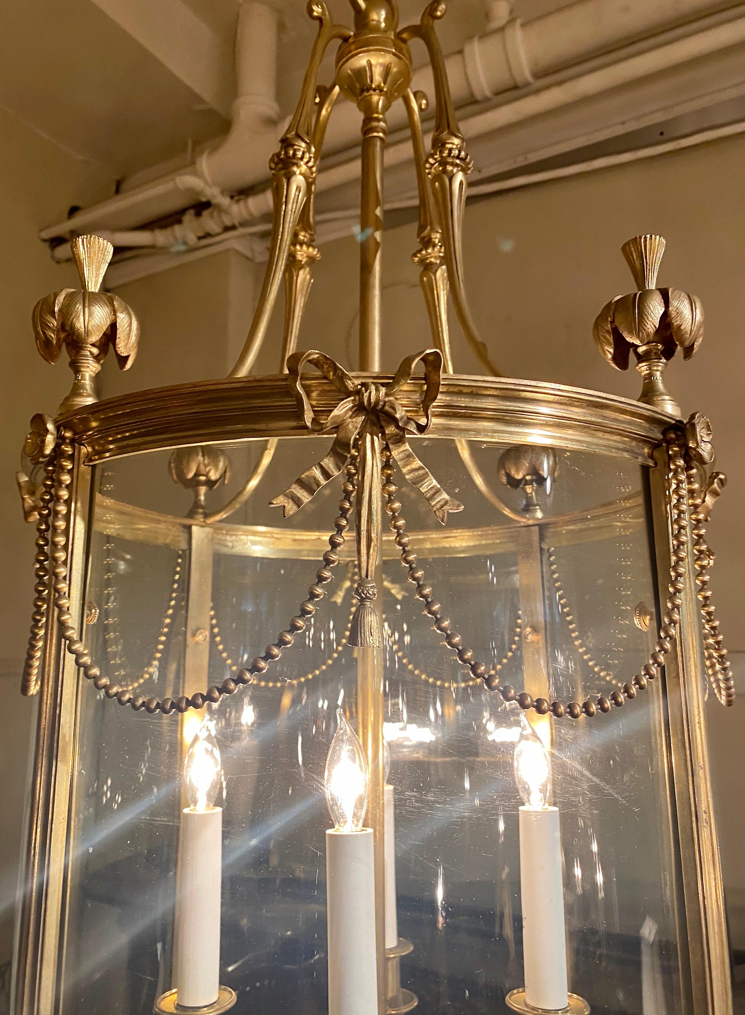 19th Century Antique Fine Gold Bronze Hall Lantern, circa 1890-1910 For Sale