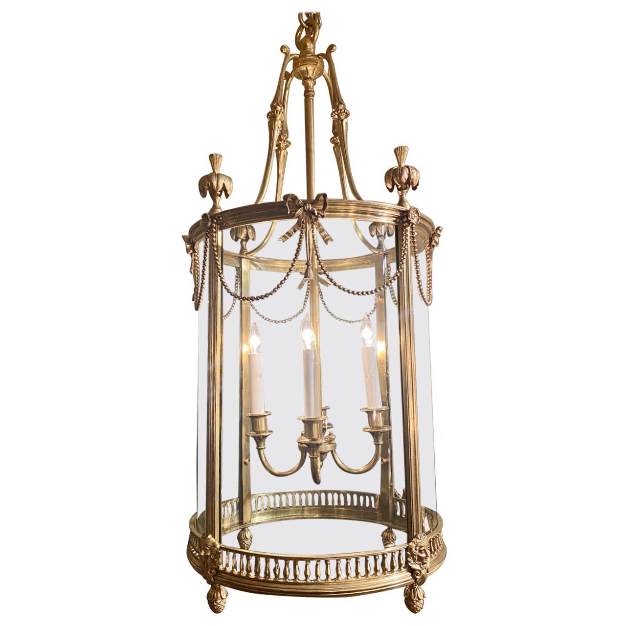 Antique Fine Gold Bronze Hall Lantern, circa 1890-1910 For Sale
