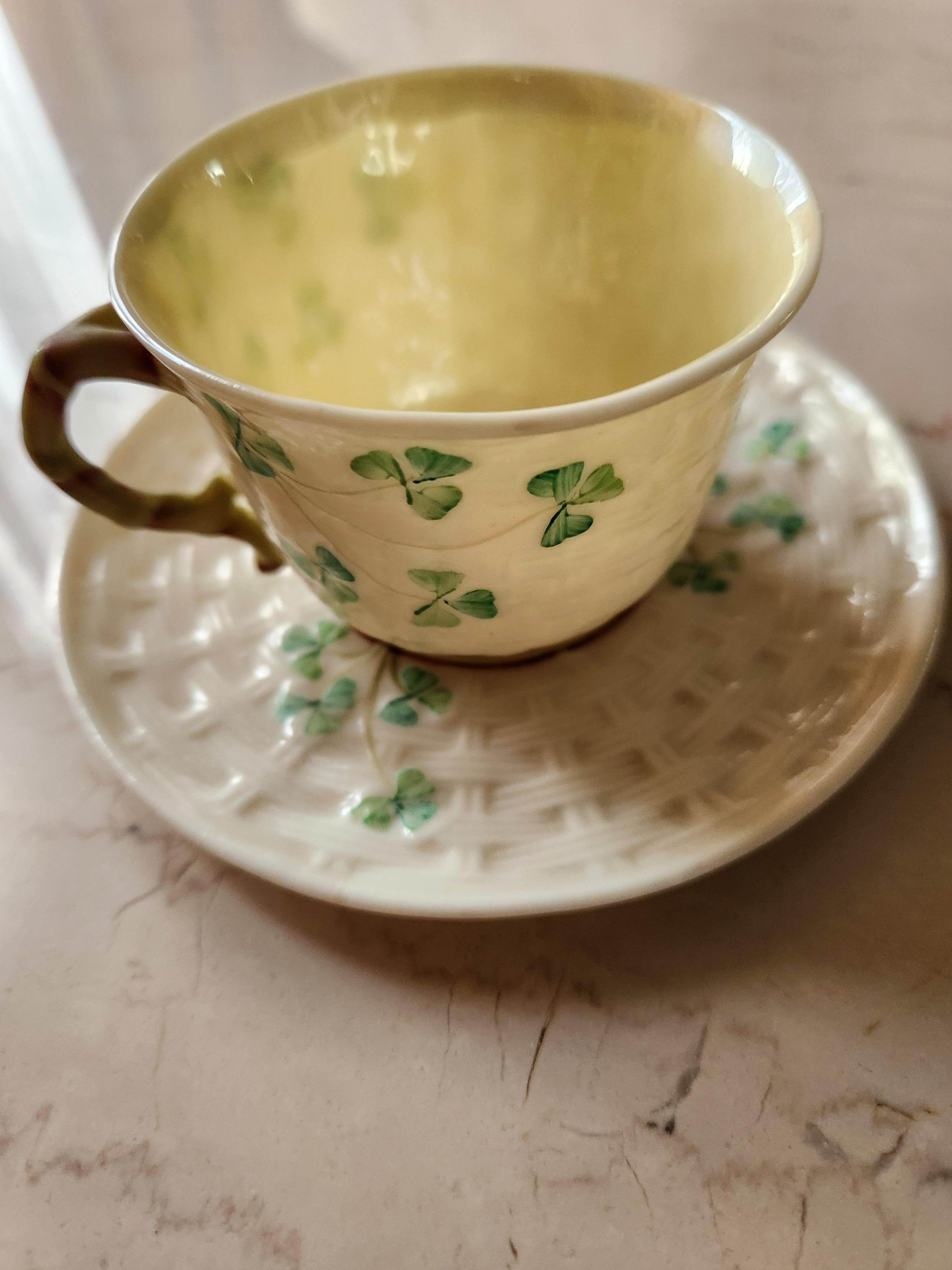 Antique Fine Irish Belleek Porcelain Demitasse Cup and Saucer For Sale 4