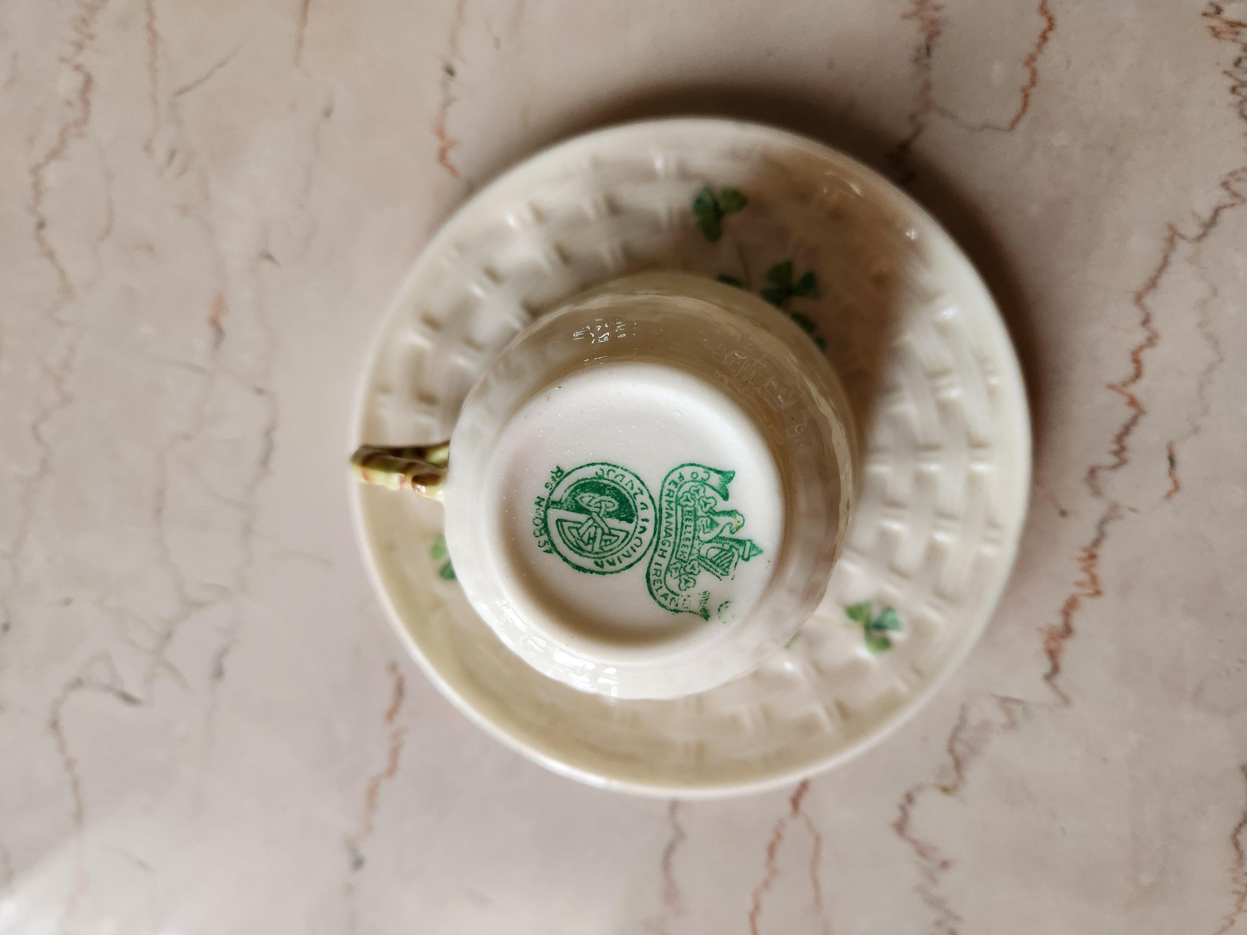 Antique Fine Irish Belleek Porcelain Demitasse Cup and Saucer For Sale 5