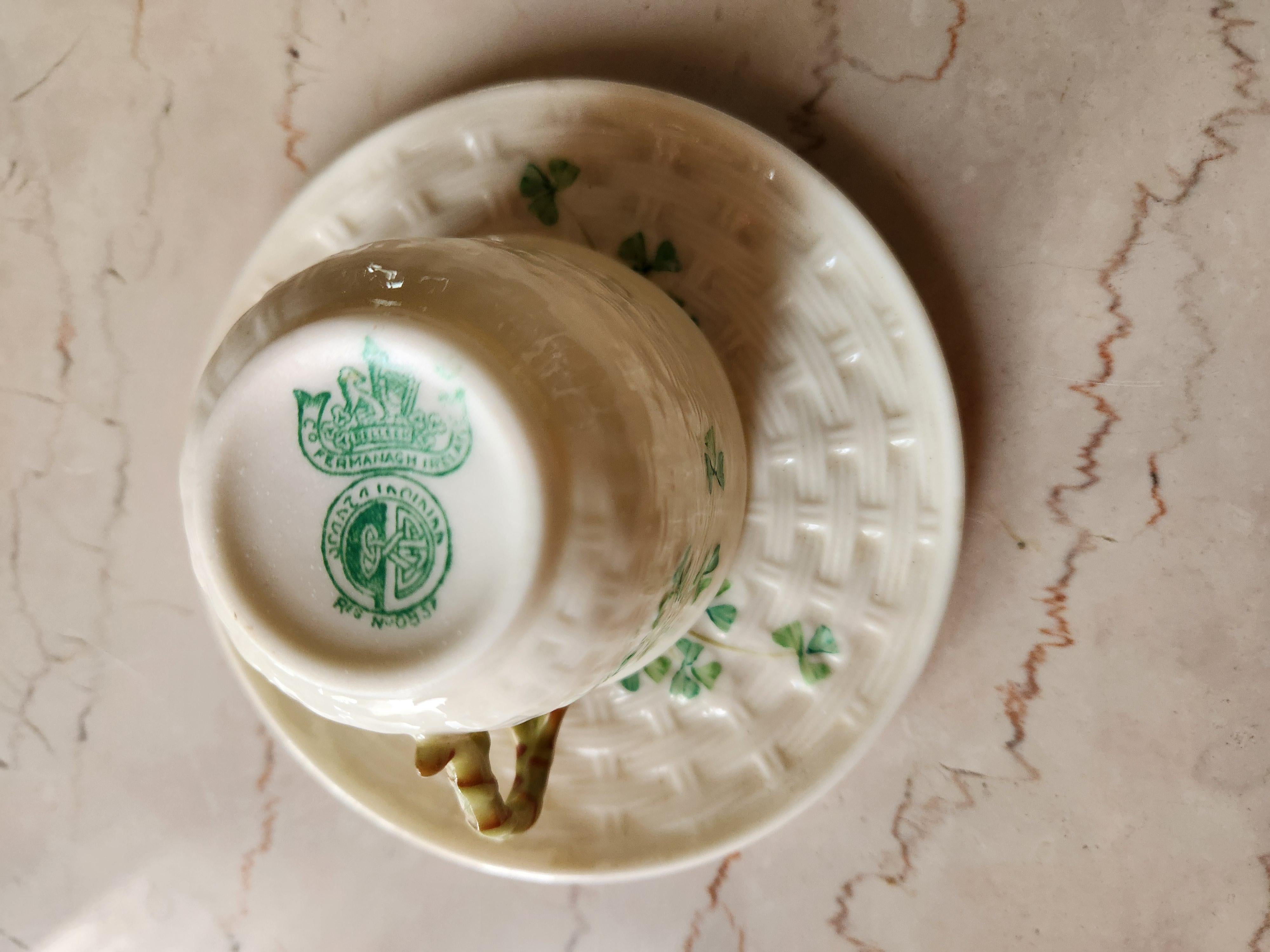 Antique Fine Irish Belleek Porcelain Demitasse Cup and Saucer For Sale 6