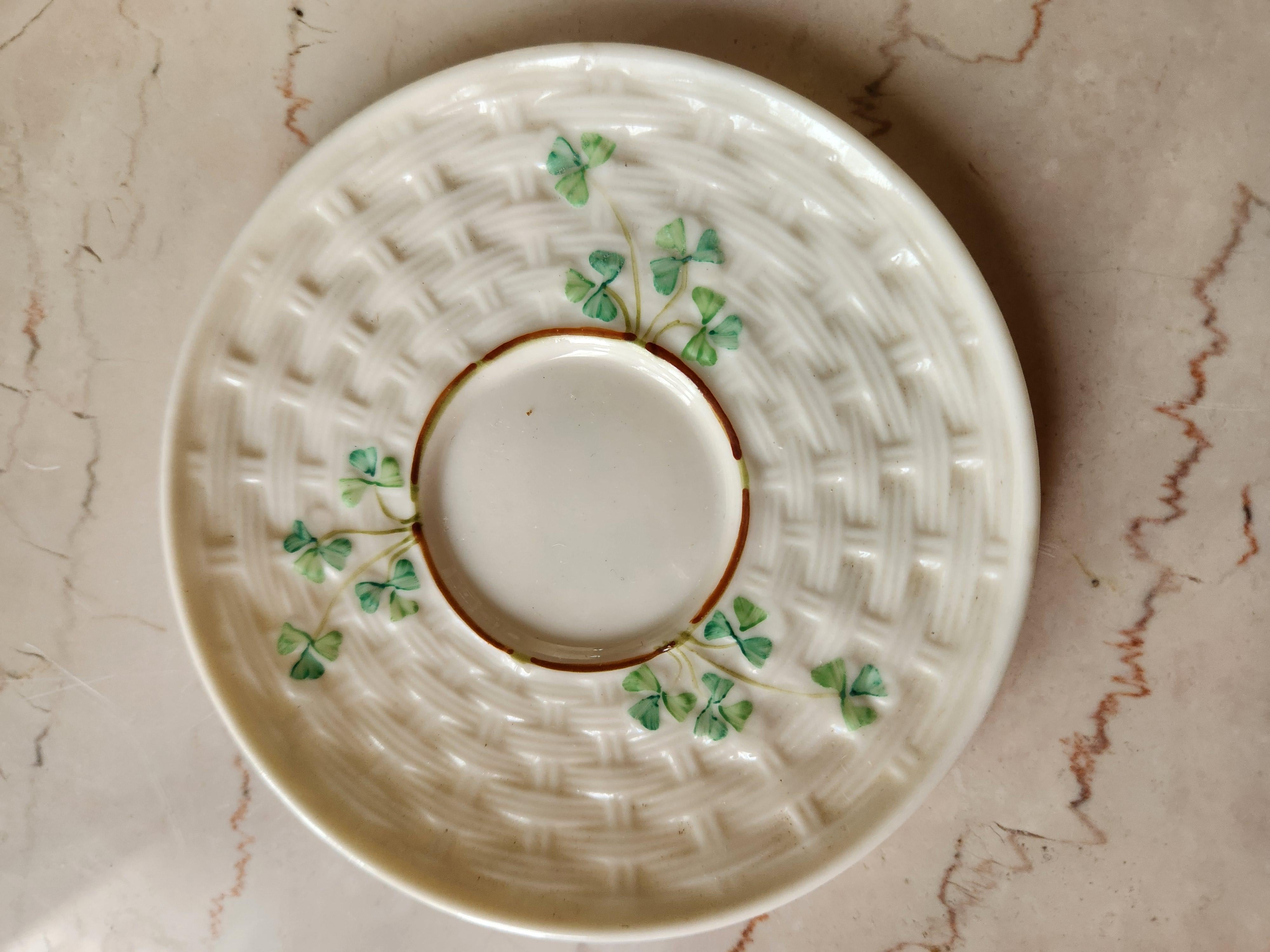 Mid-Century Modern Antique Fine Irish Belleek Porcelain Demitasse Cup and Saucer For Sale