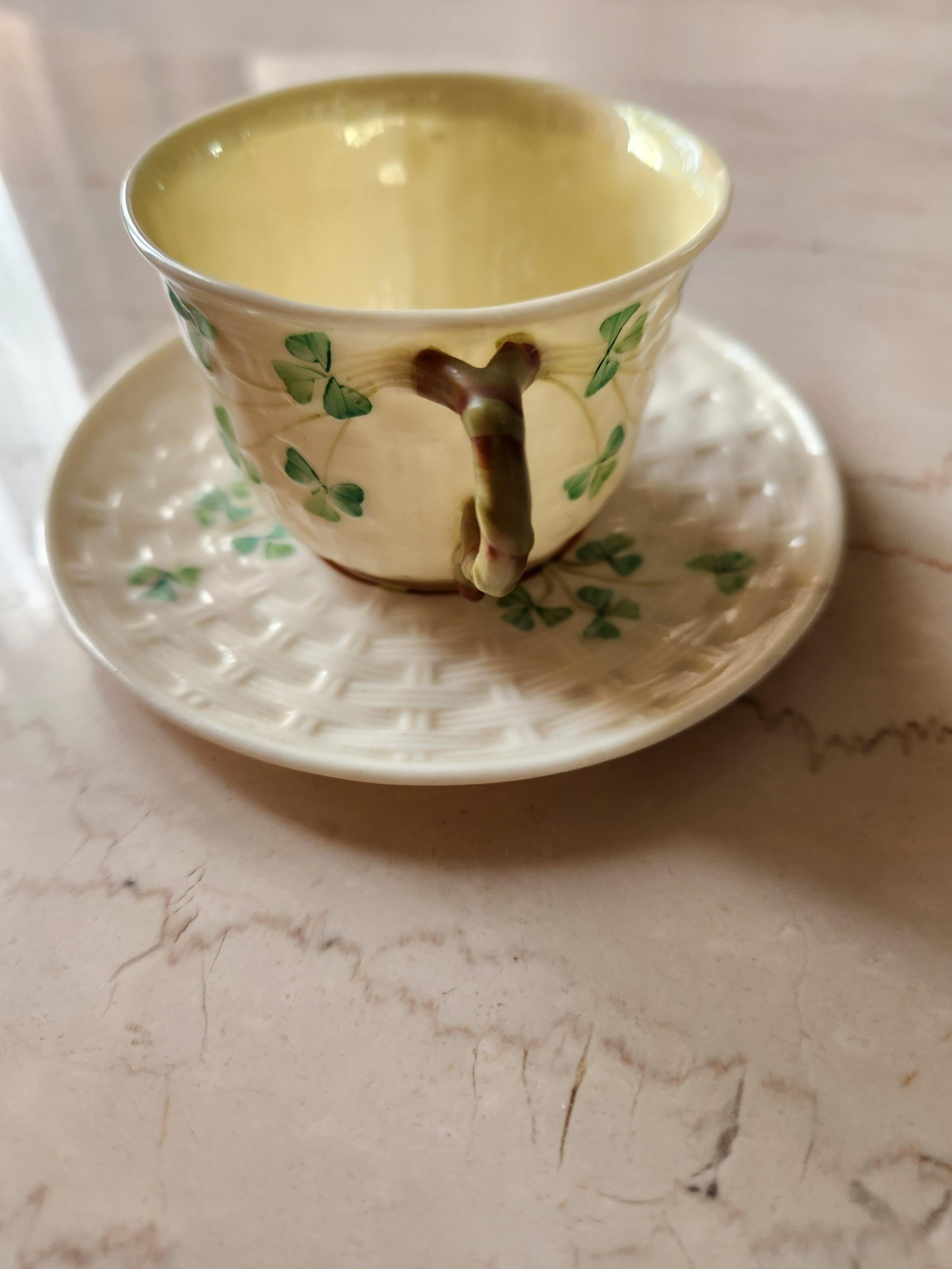 Northern Irish Antique Fine Irish Belleek Porcelain Demitasse Cup and Saucer For Sale