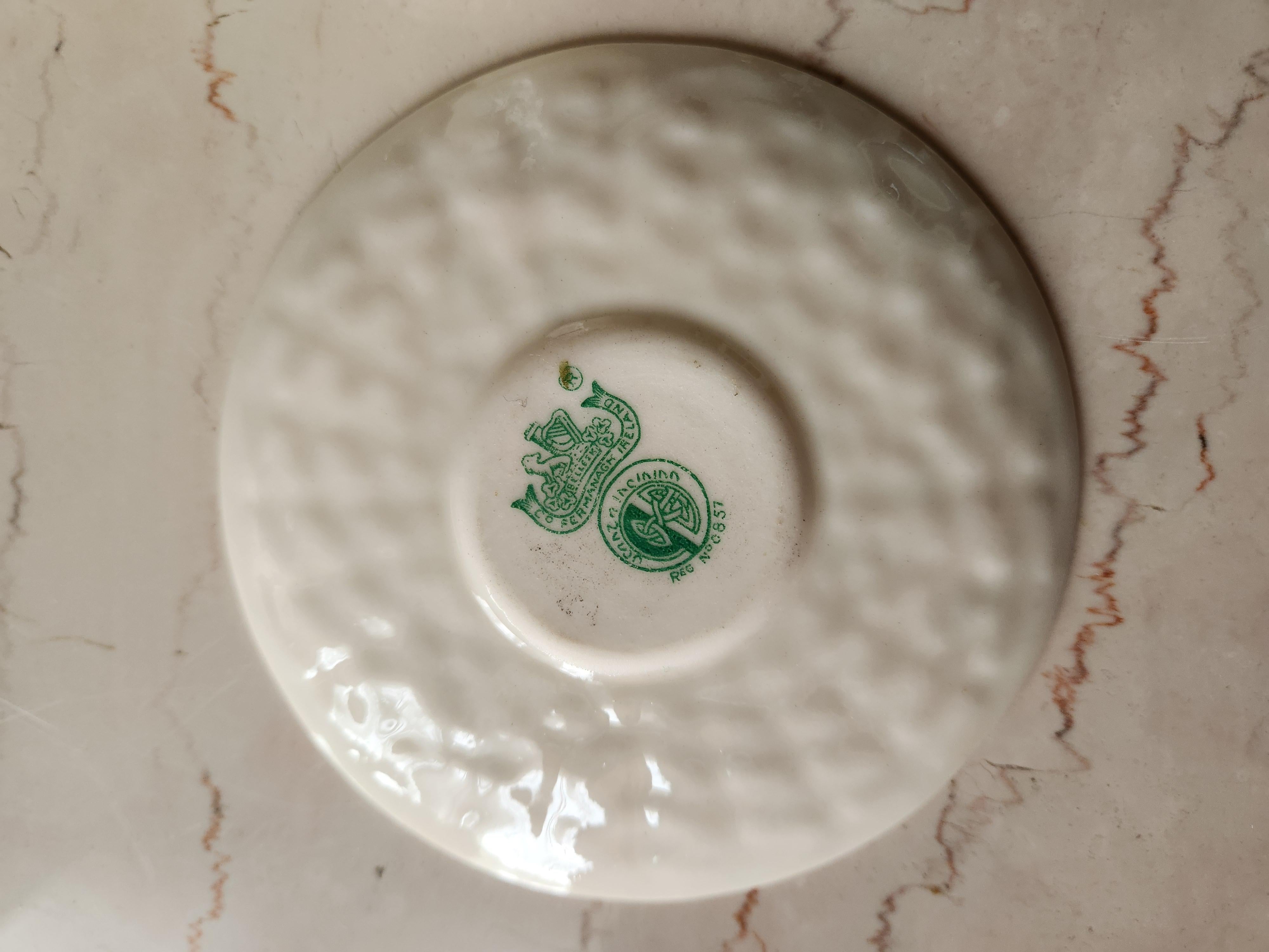 20th Century Antique Fine Irish Belleek Porcelain Demitasse Cup and Saucer For Sale
