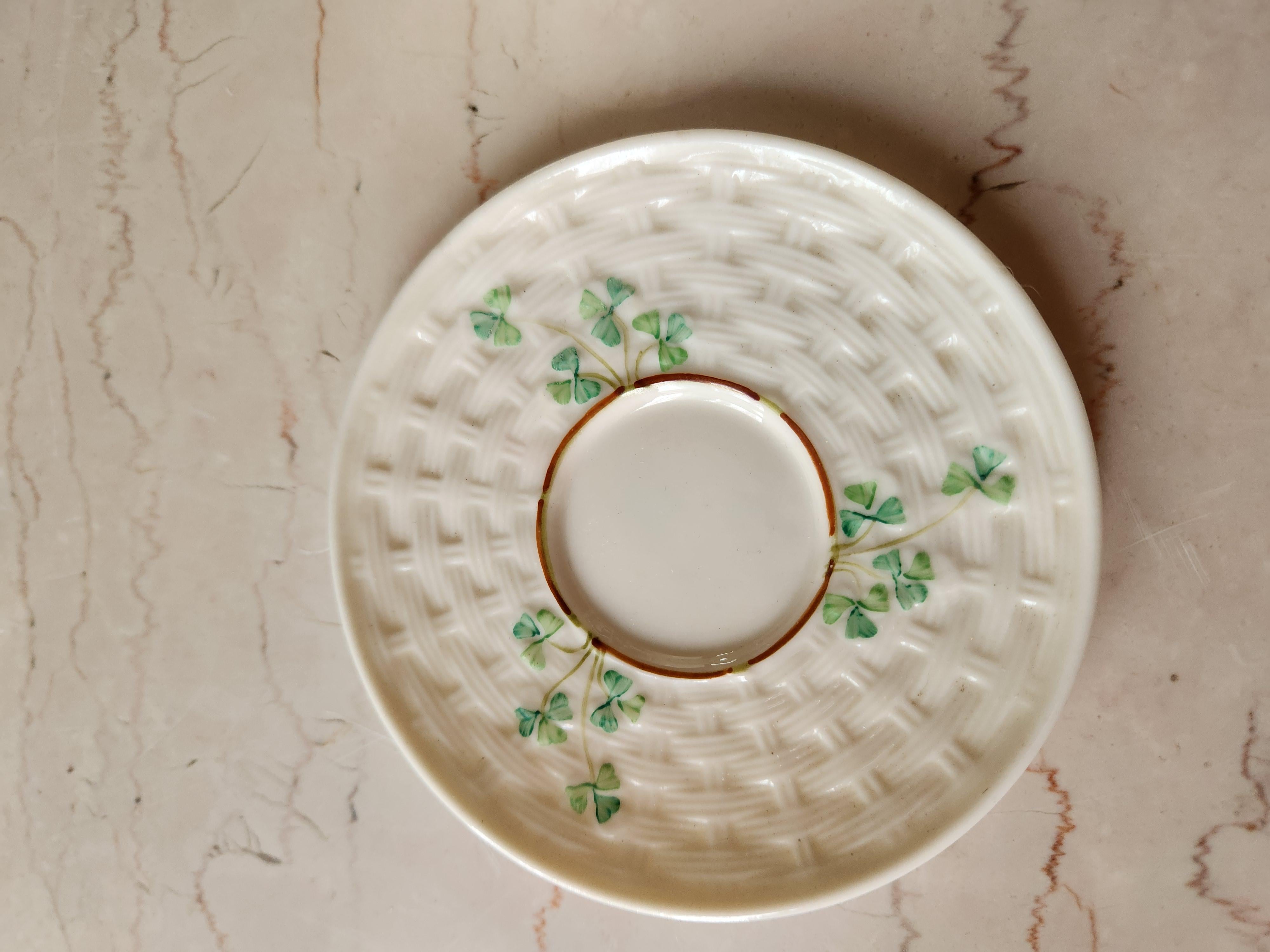 Antique Fine Irish Belleek Porcelain Demitasse Cup and Saucer For Sale 1