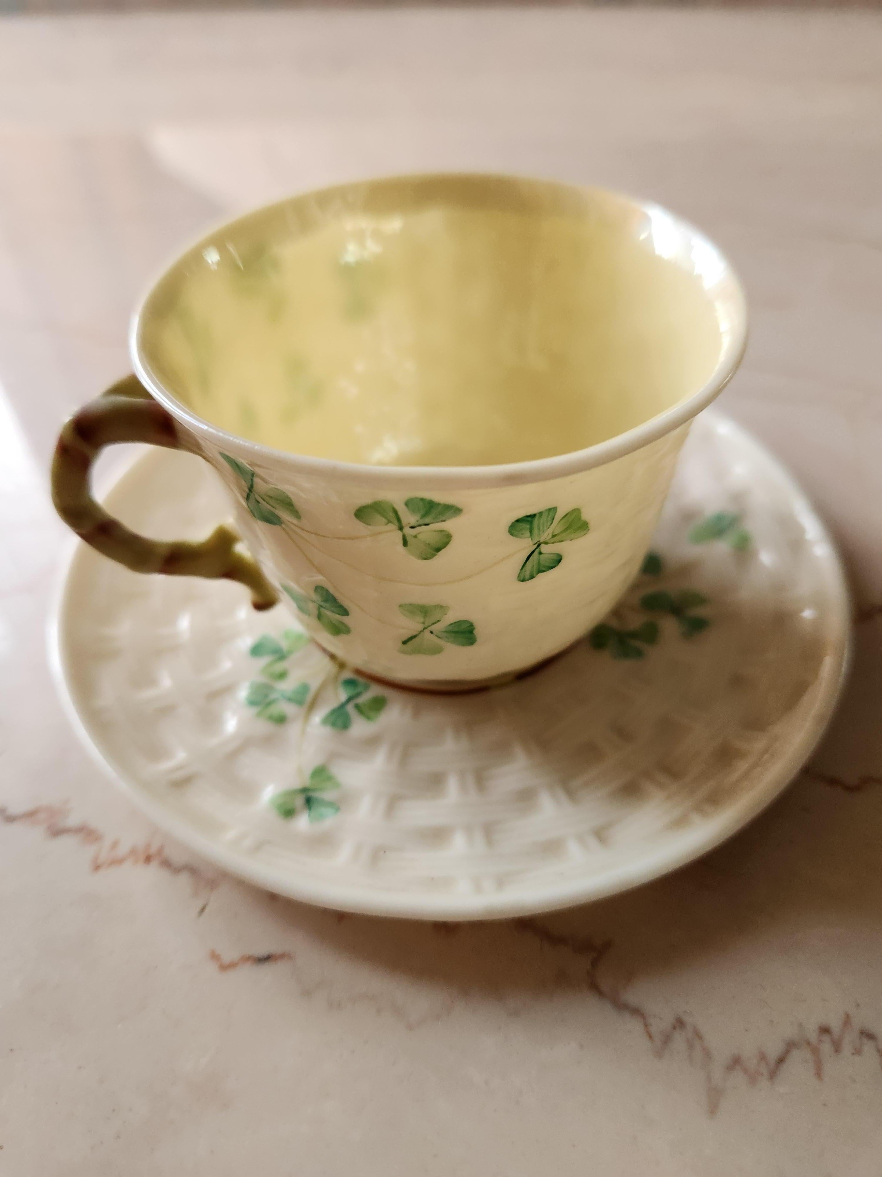 Antique Fine Irish Belleek Porcelain Demitasse Cup and Saucer For Sale 3