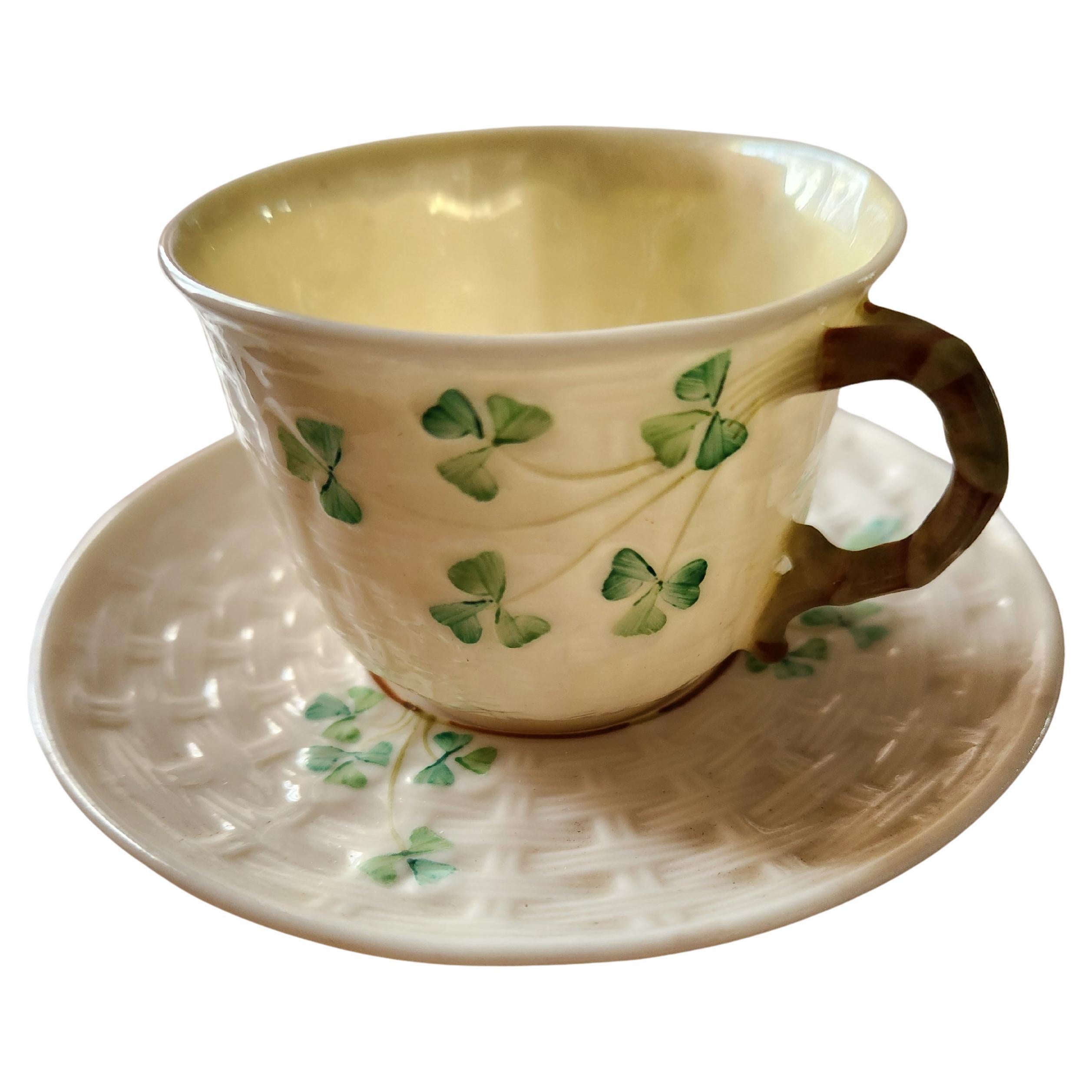 Antique Fine Irish Belleek Porcelain Demitasse Cup and Saucer For Sale