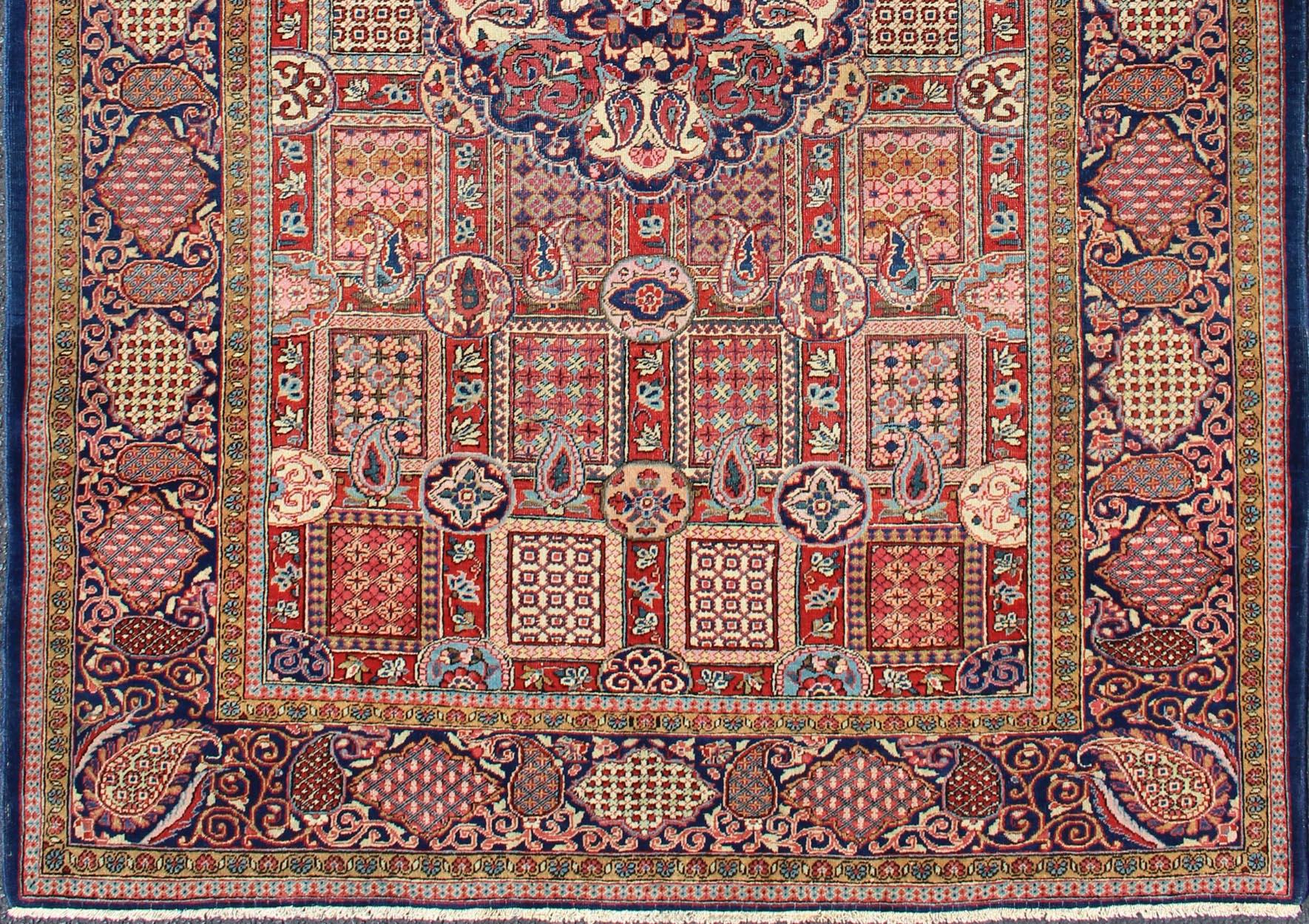 Wool Antique Fine Kashan Persian Rug with an Unusual and Unique Design For Sale