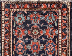 Antique Fine Malayer Small Rug with All-Over Design in Blue Background